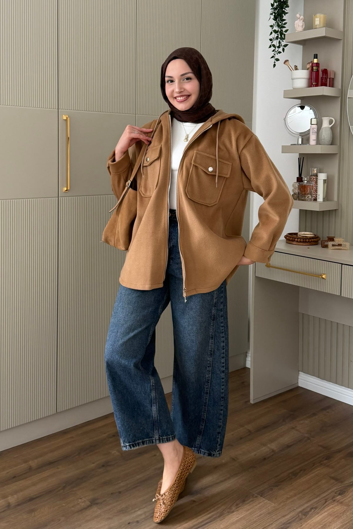 Kapüşonlu Kaşe Sweatshirt-TOPRAK