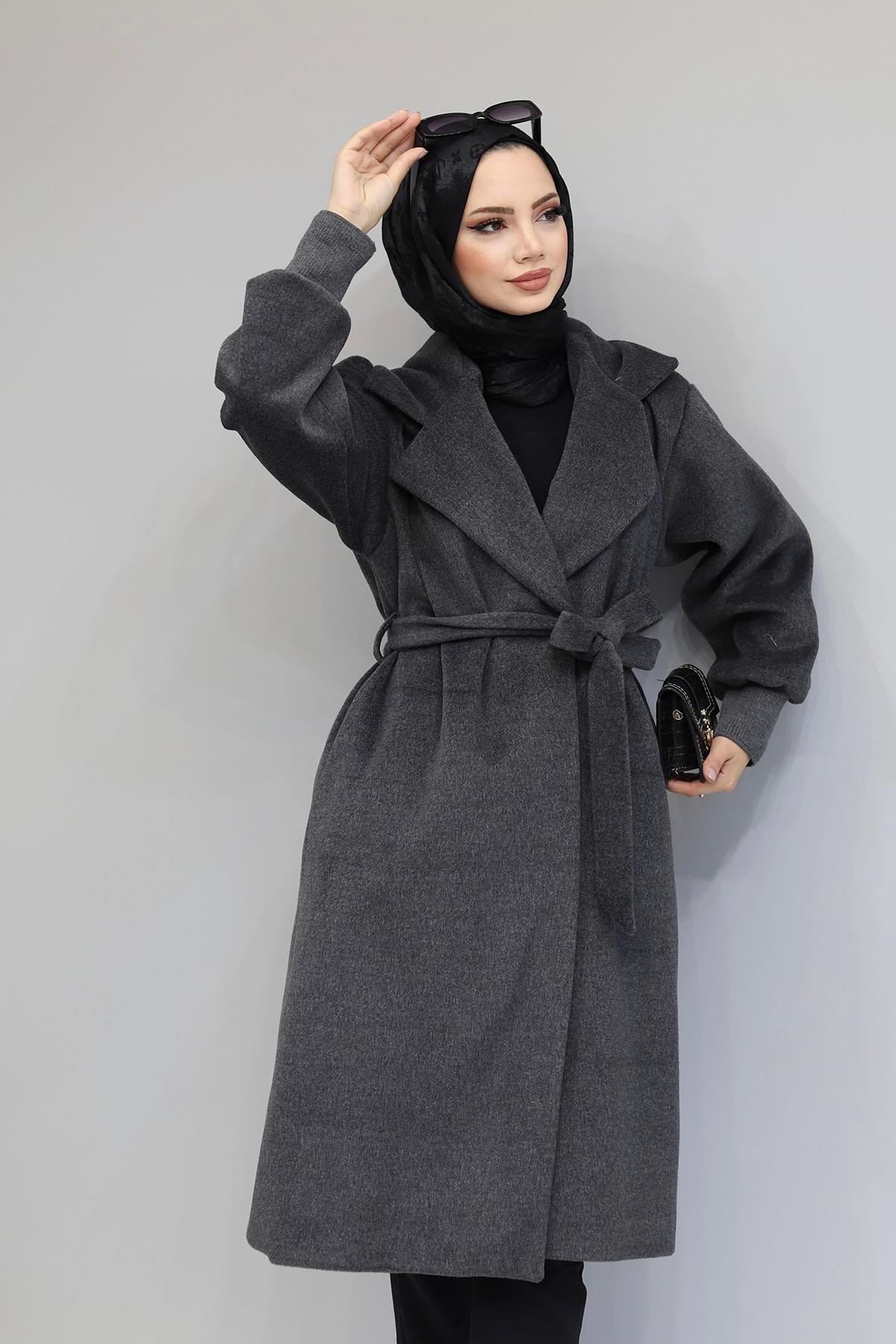 Kaşmir Premium Astarlı Oversize Kaban-ANTRASİT