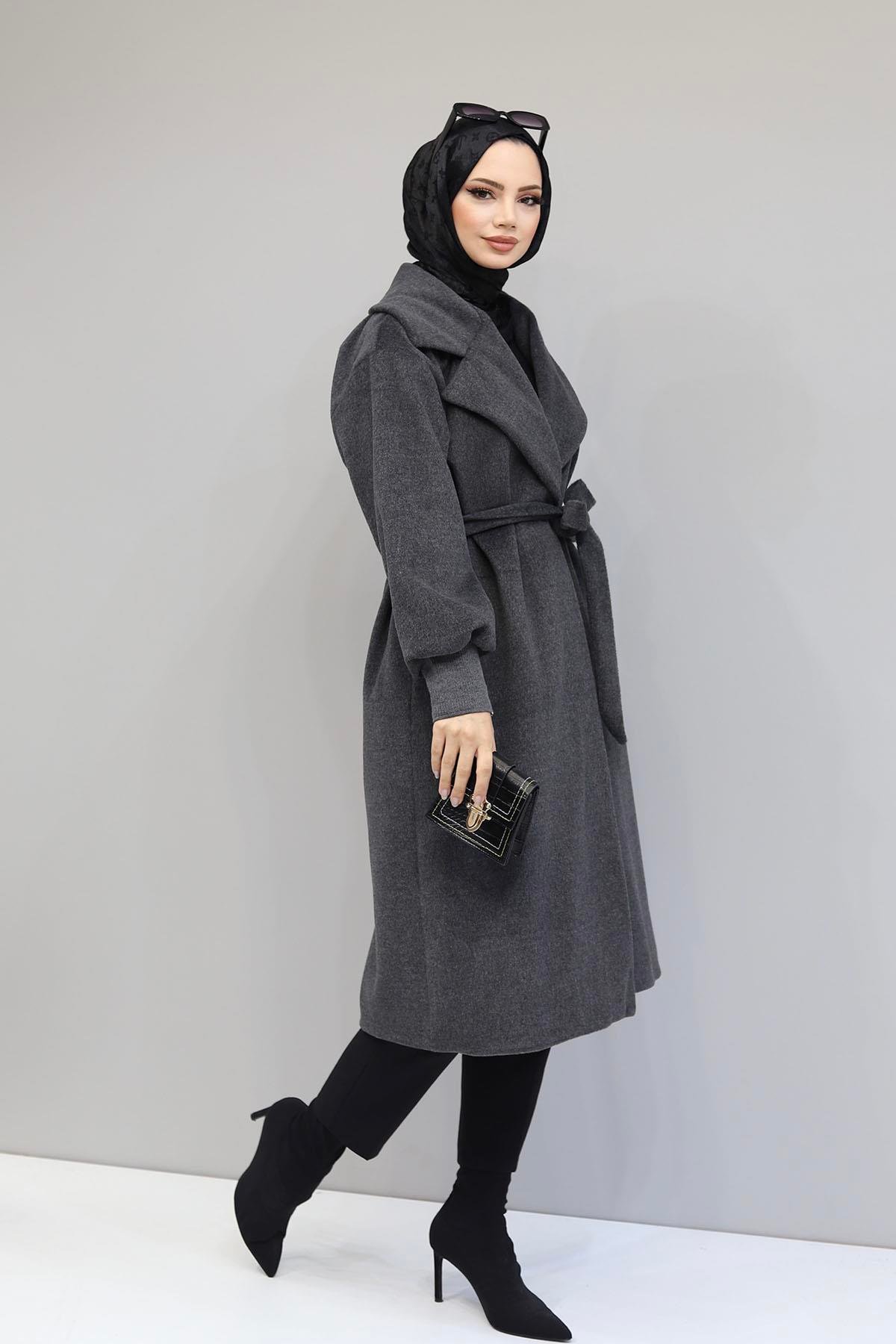 Kaşmir Premium Astarlı Oversize Kaban-ANTRASİT