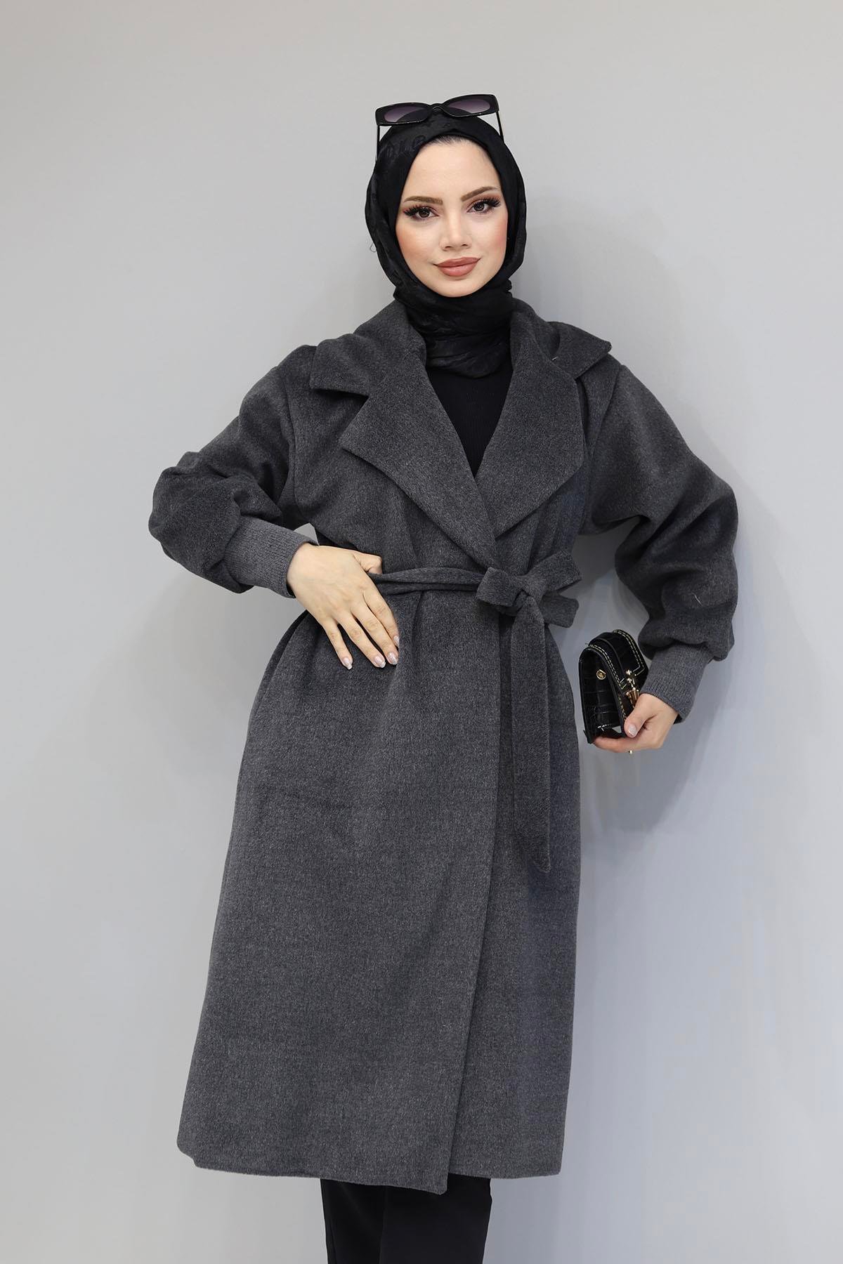Kaşmir Premium Astarlı Oversize Kaban-ANTRASİT