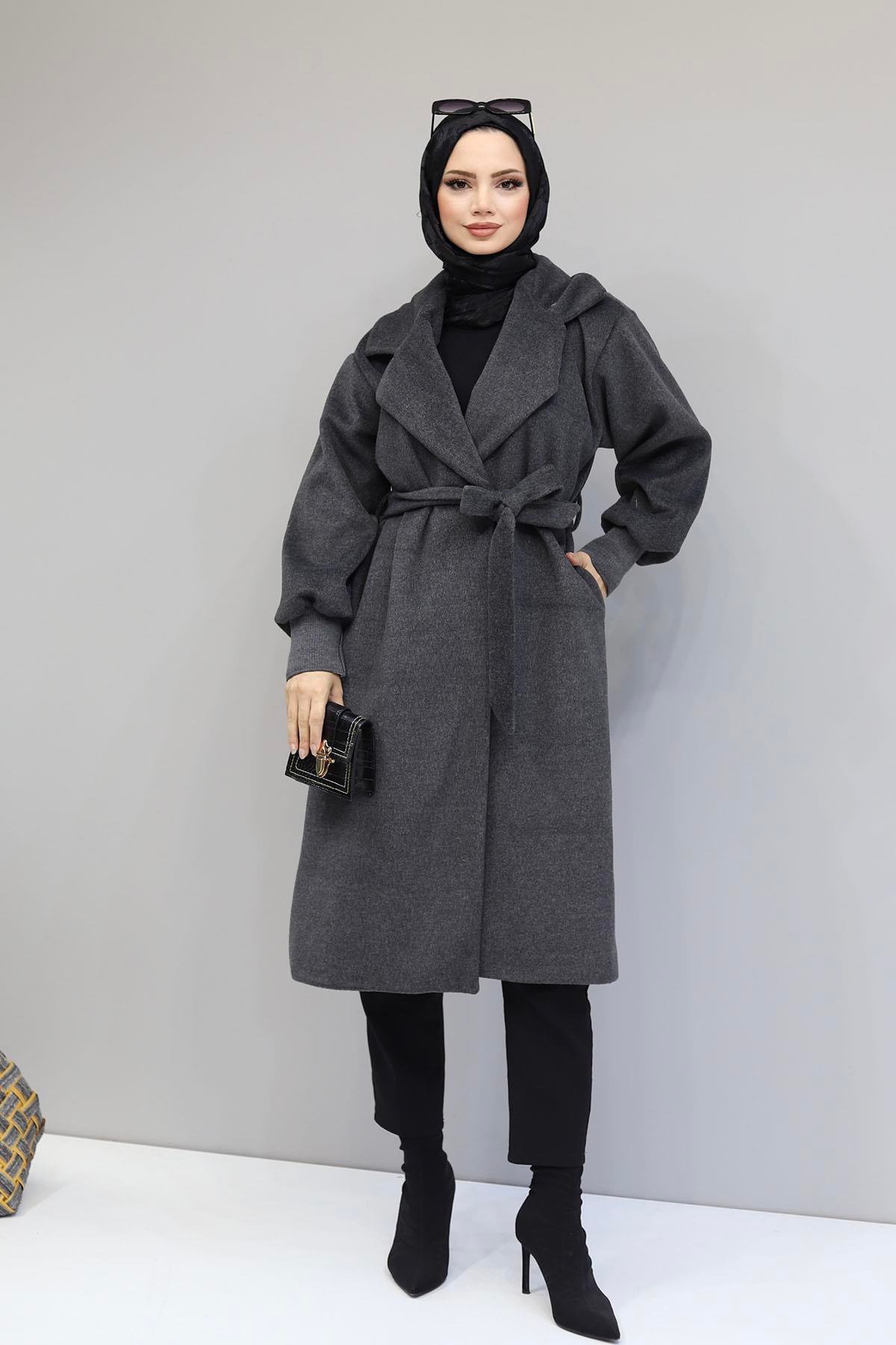 Kaşmir Premium Astarlı Oversize Kaban-ANTRASİT
