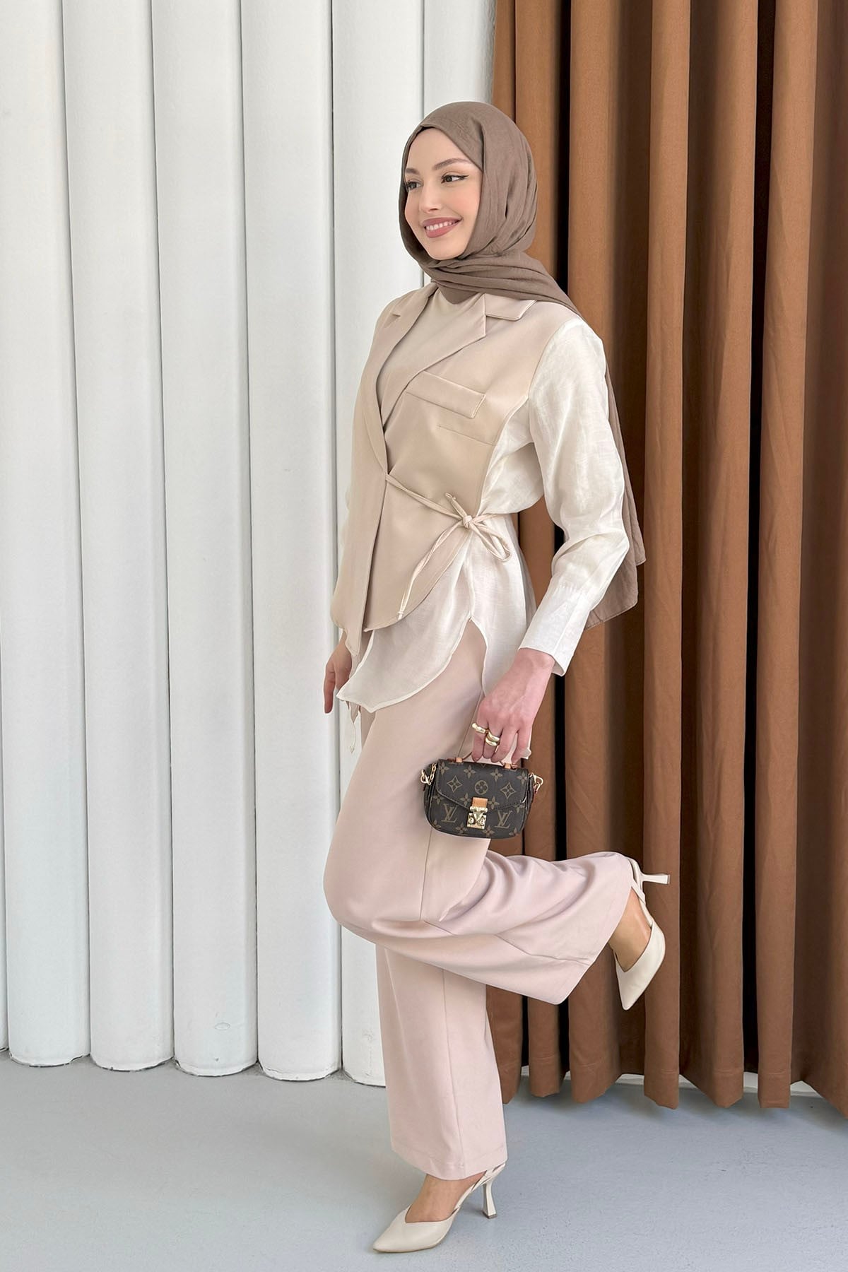 Oversize Şifon & Tül Detaylı Pamuklu Ceket-TAŞ