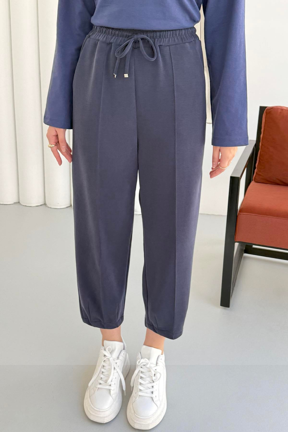 Paçası Dikişli Oysho Kumaş Pantolon-LACİVERT