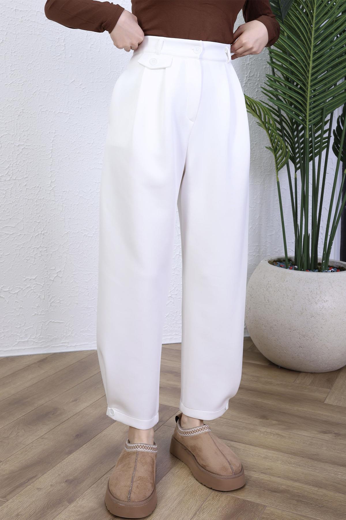 Pacası Taşlı Slochy  Pantolon-BEYAZ