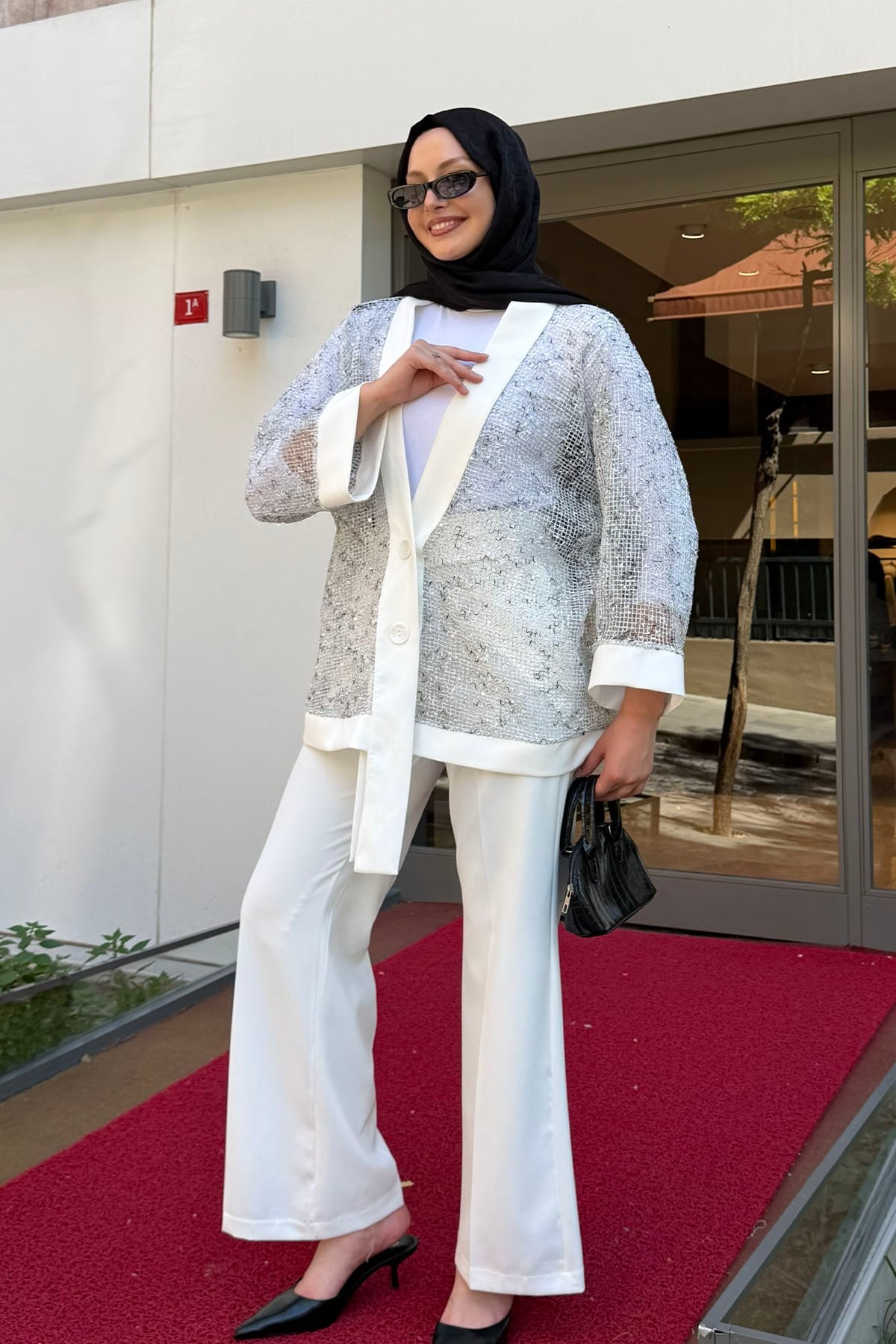 Pul Payet Detaylı Kimono Hırka-GRİ