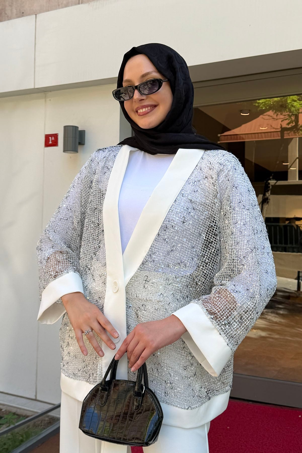 Pul Payet Detaylı Kimono Hırka-GRİ