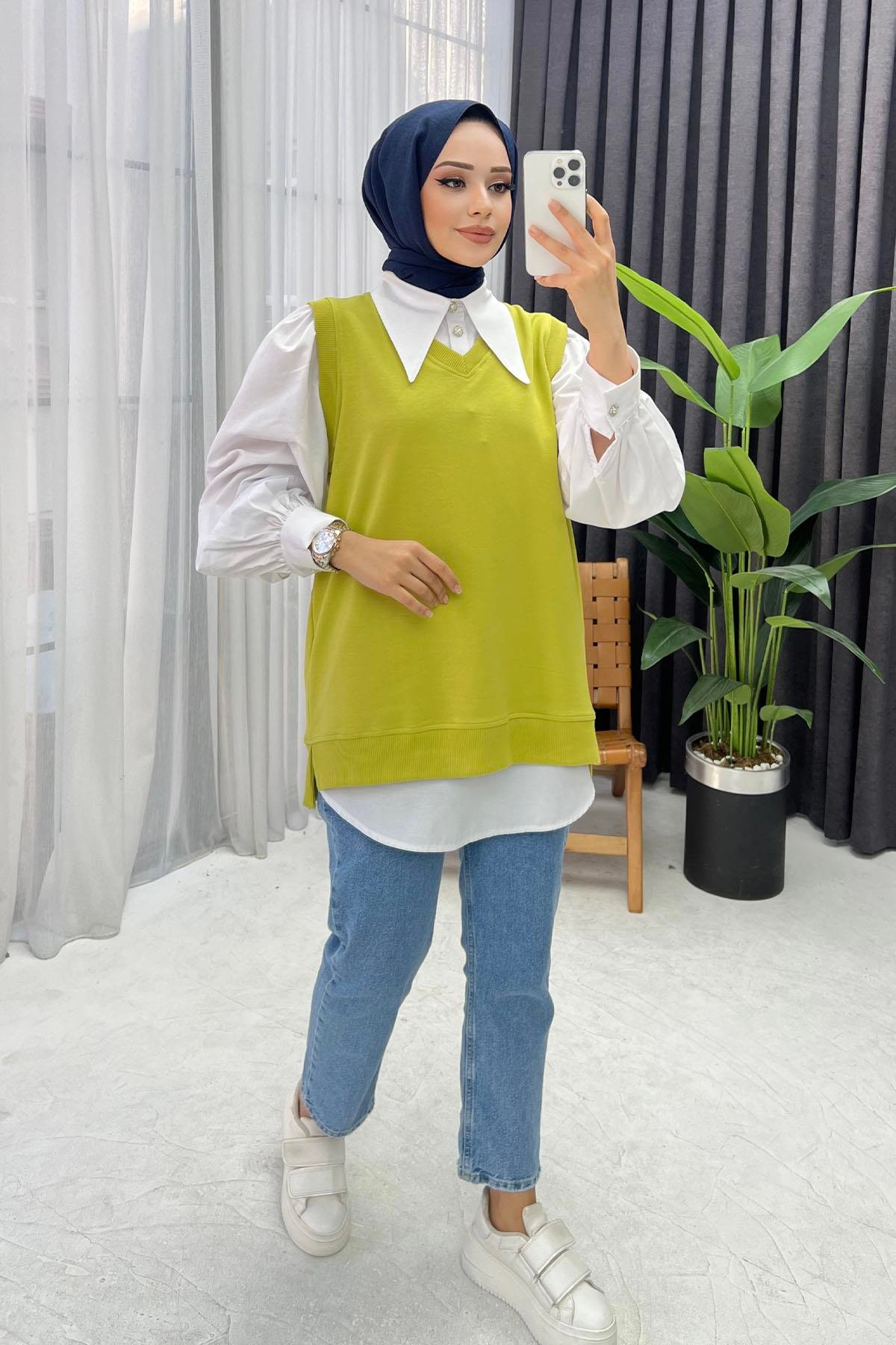 Spor Basıc Süveter-YAĞ YEŞİLİ
