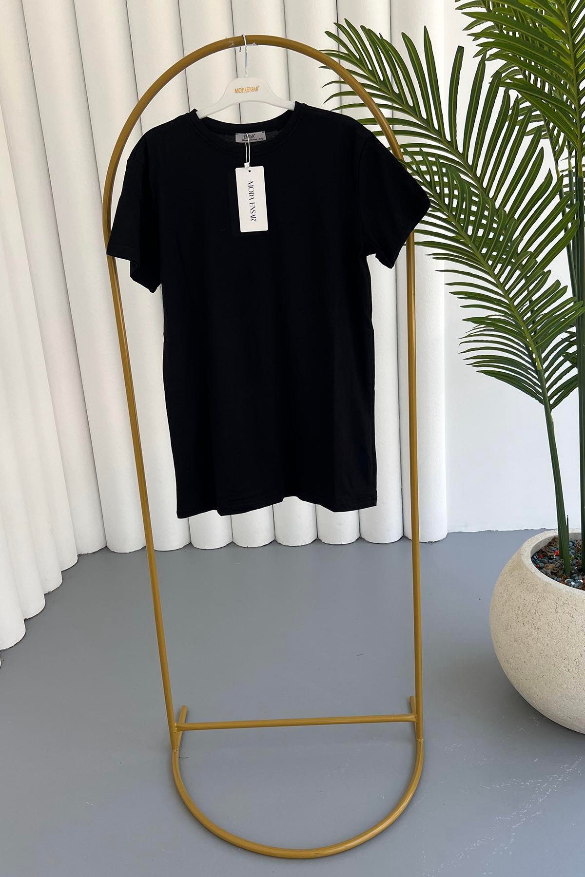 Spor Bisiklet Yaka Pamuk Oversize İçlik-SİYAH