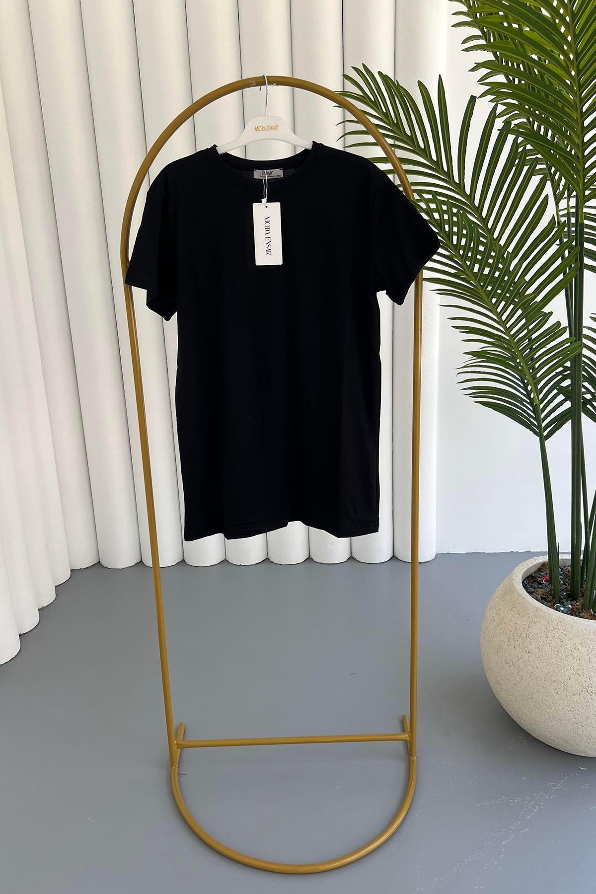 Spor Bisiklet Yaka Pamuk Oversize İçlik-SİYAH