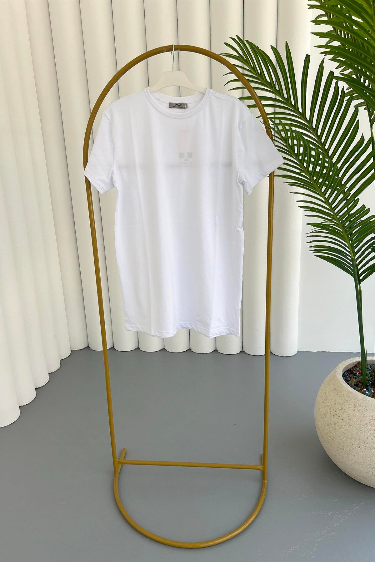 Spor Bisiklet Yaka Pamuk Oversize İçlik-BEYAZ