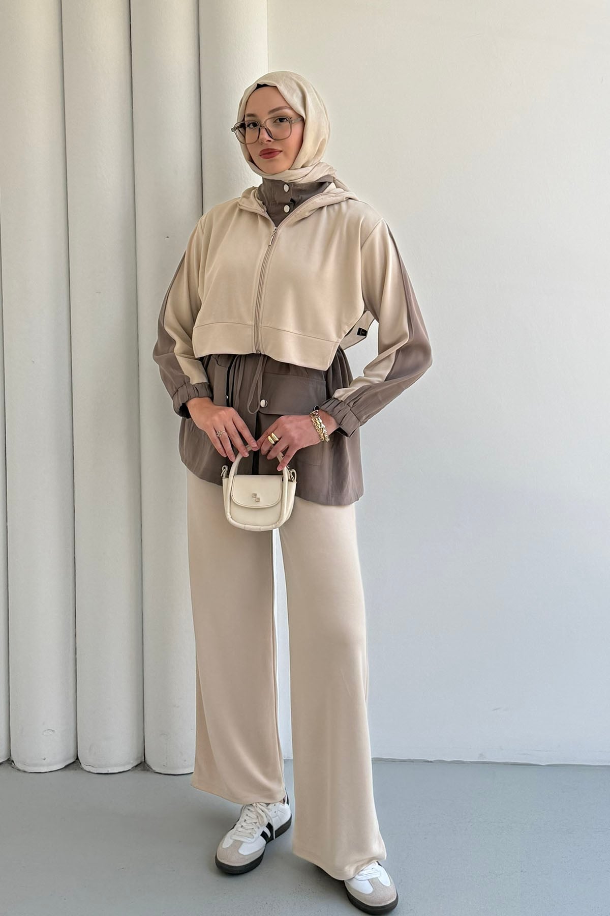 Tencel Kumaş Pantolonlu Üçlü Tesettür Takım-TAŞ