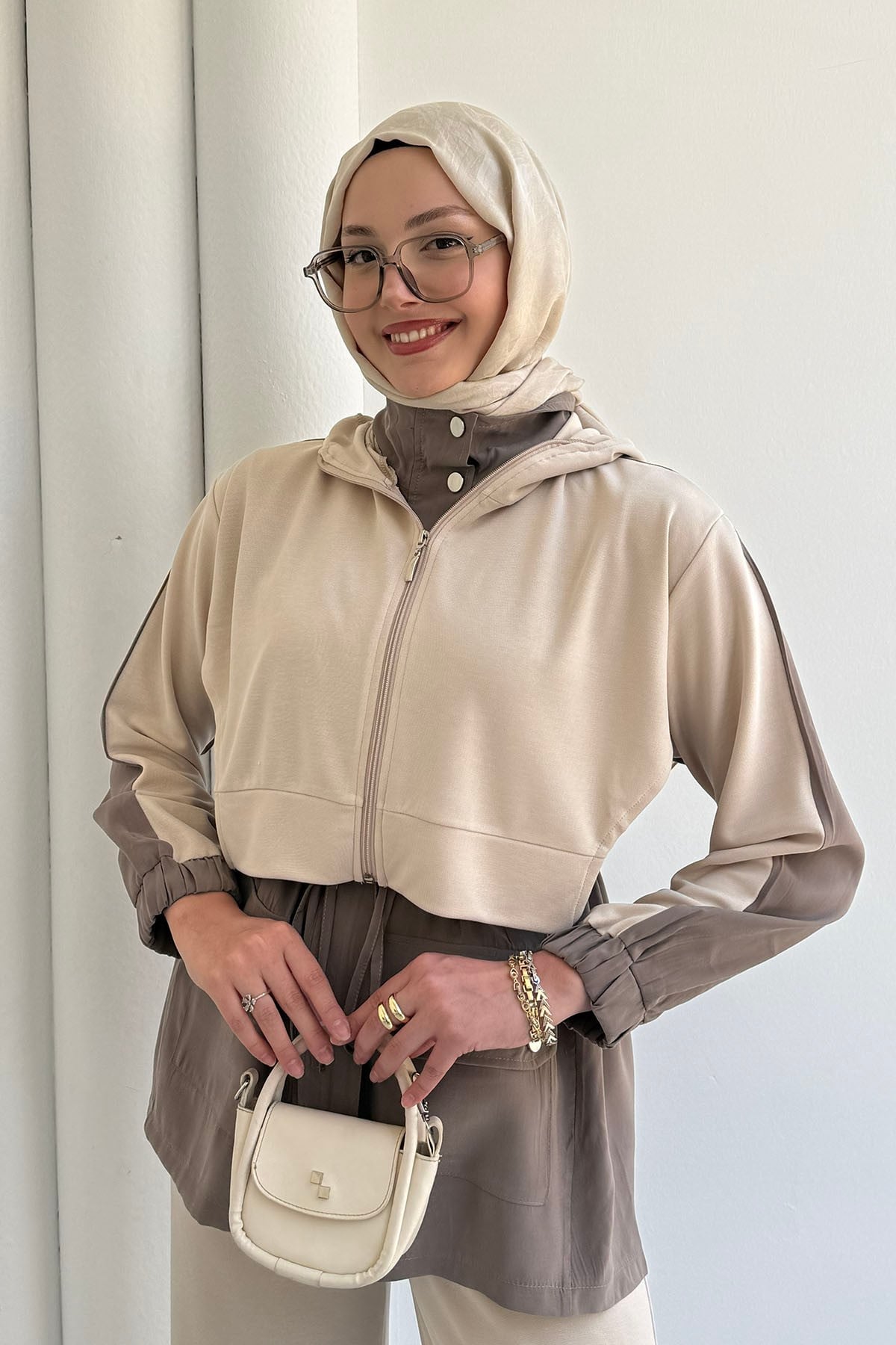 Tencel Kumaş Pantolonlu Üçlü Tesettür Takım-TAŞ