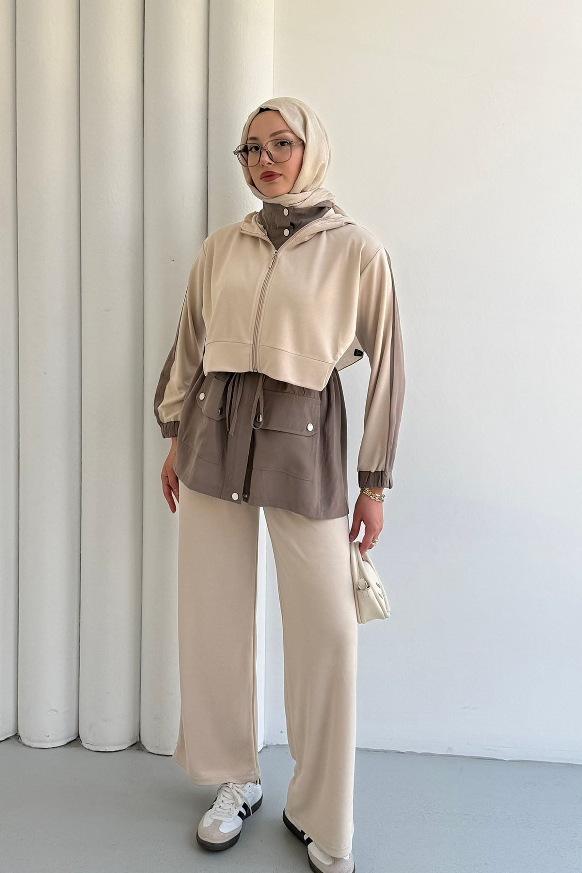 Tencel Kumaş Pantolonlu Üçlü Tesettür Takım-TAŞ