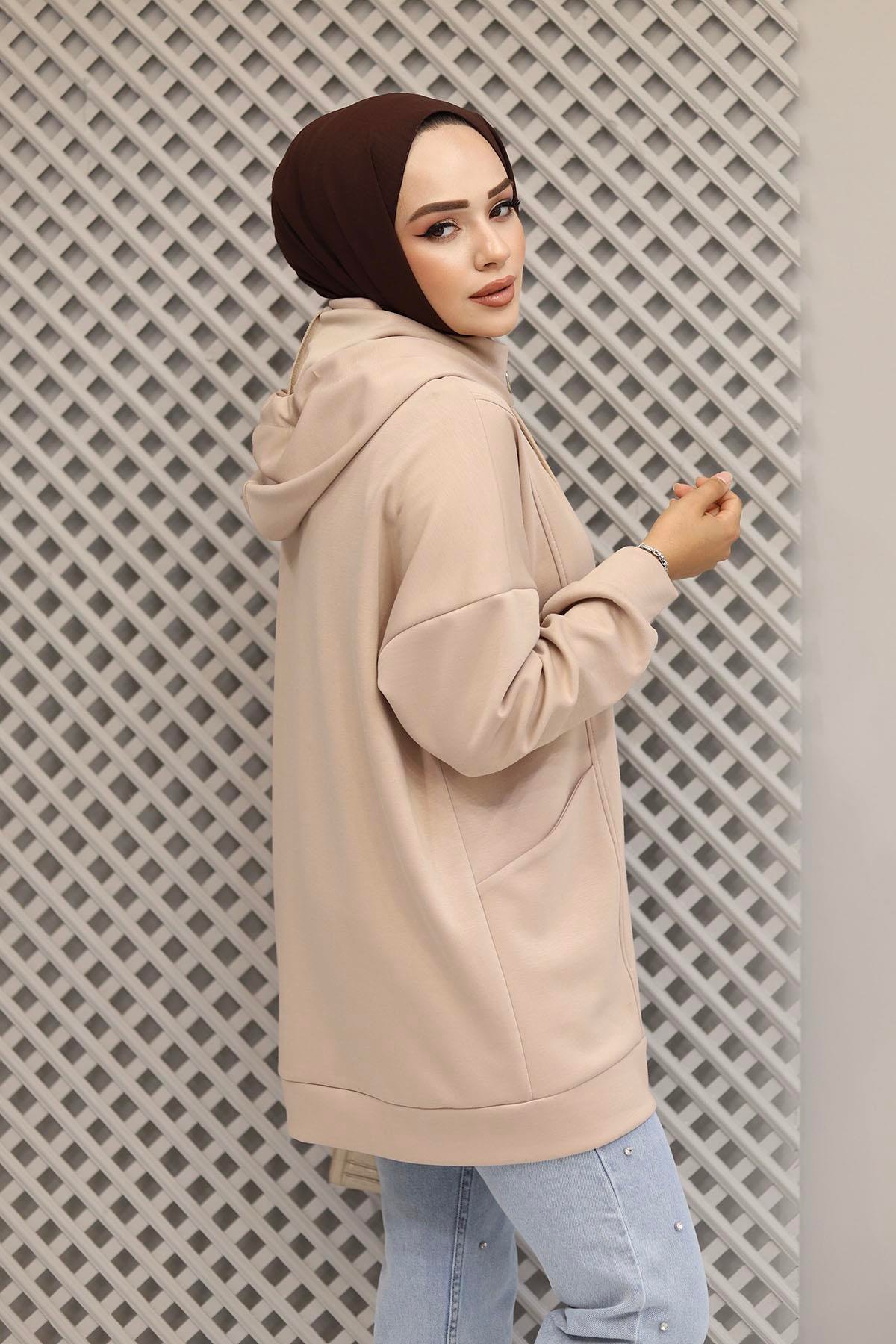 Torba Cep Detaylı Kapüşonlu Sweatshirt-TAŞ