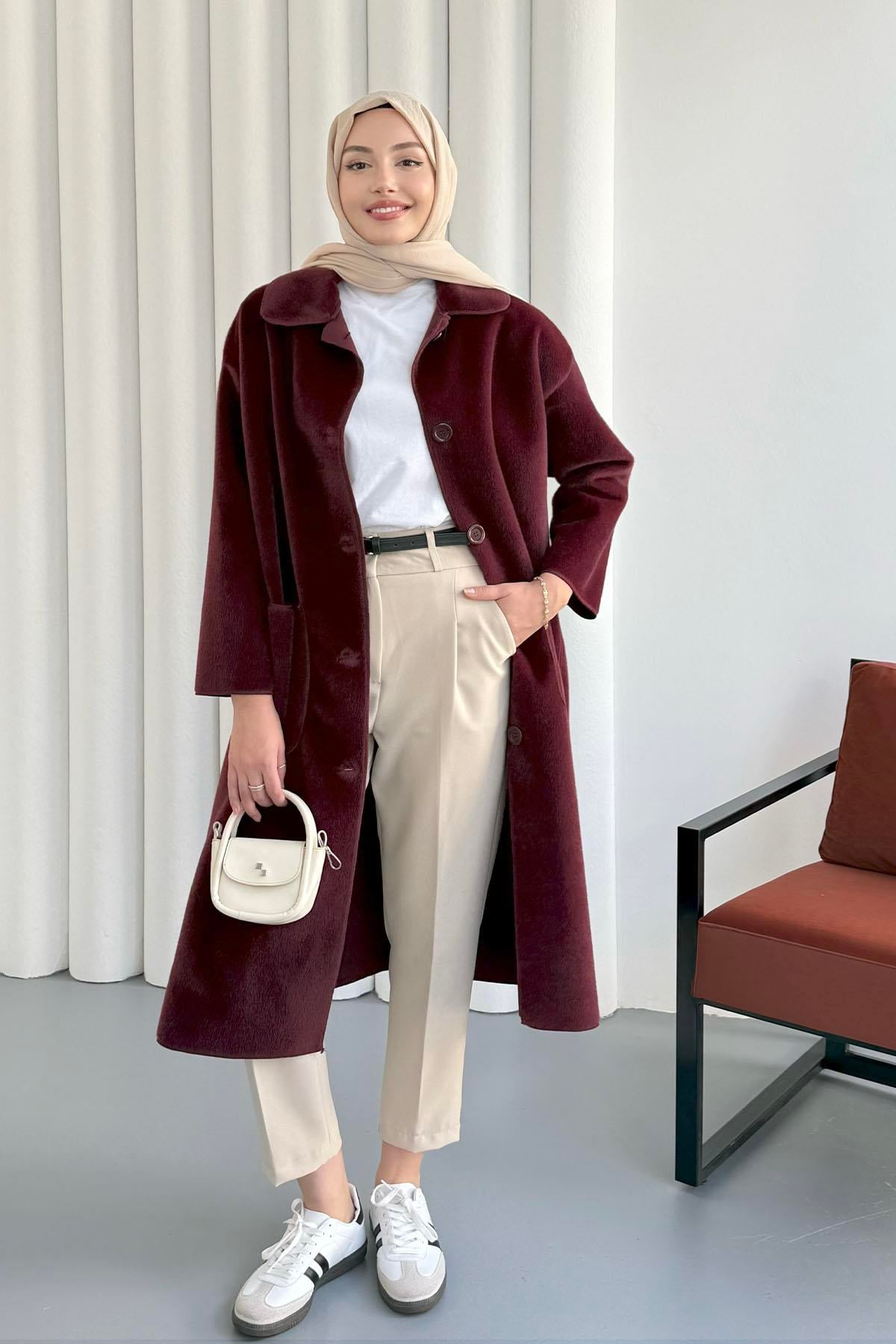Torba Cepli Bebe Yaka Oversize Kaban-BORDO