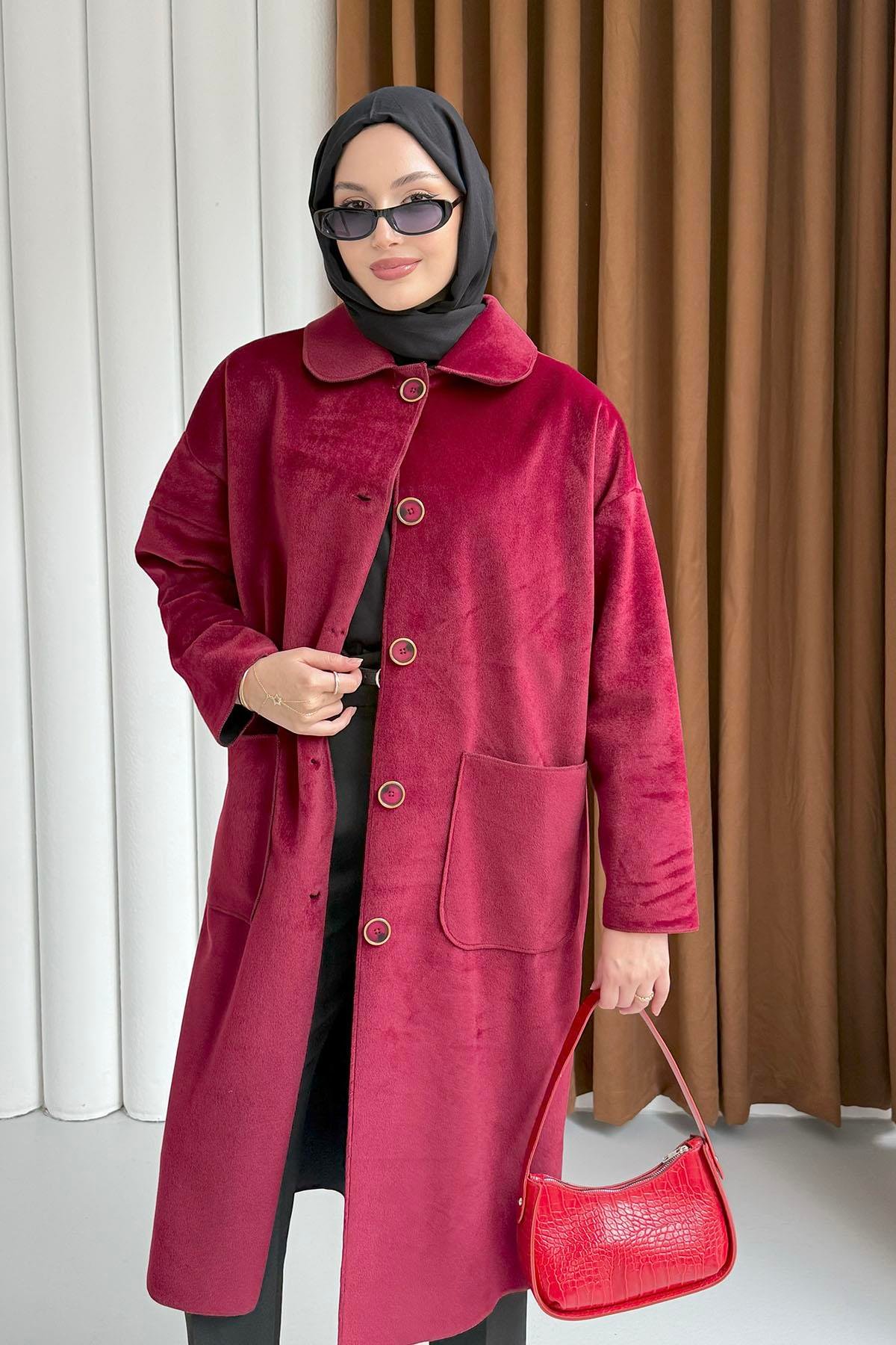 Torba Cepli Bebe Yaka Oversize Kaban-BORDO