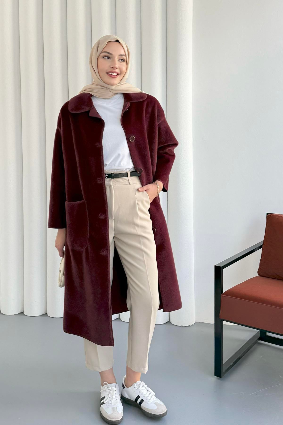 Torba Cepli Bebe Yaka Oversize Kaban-BORDO