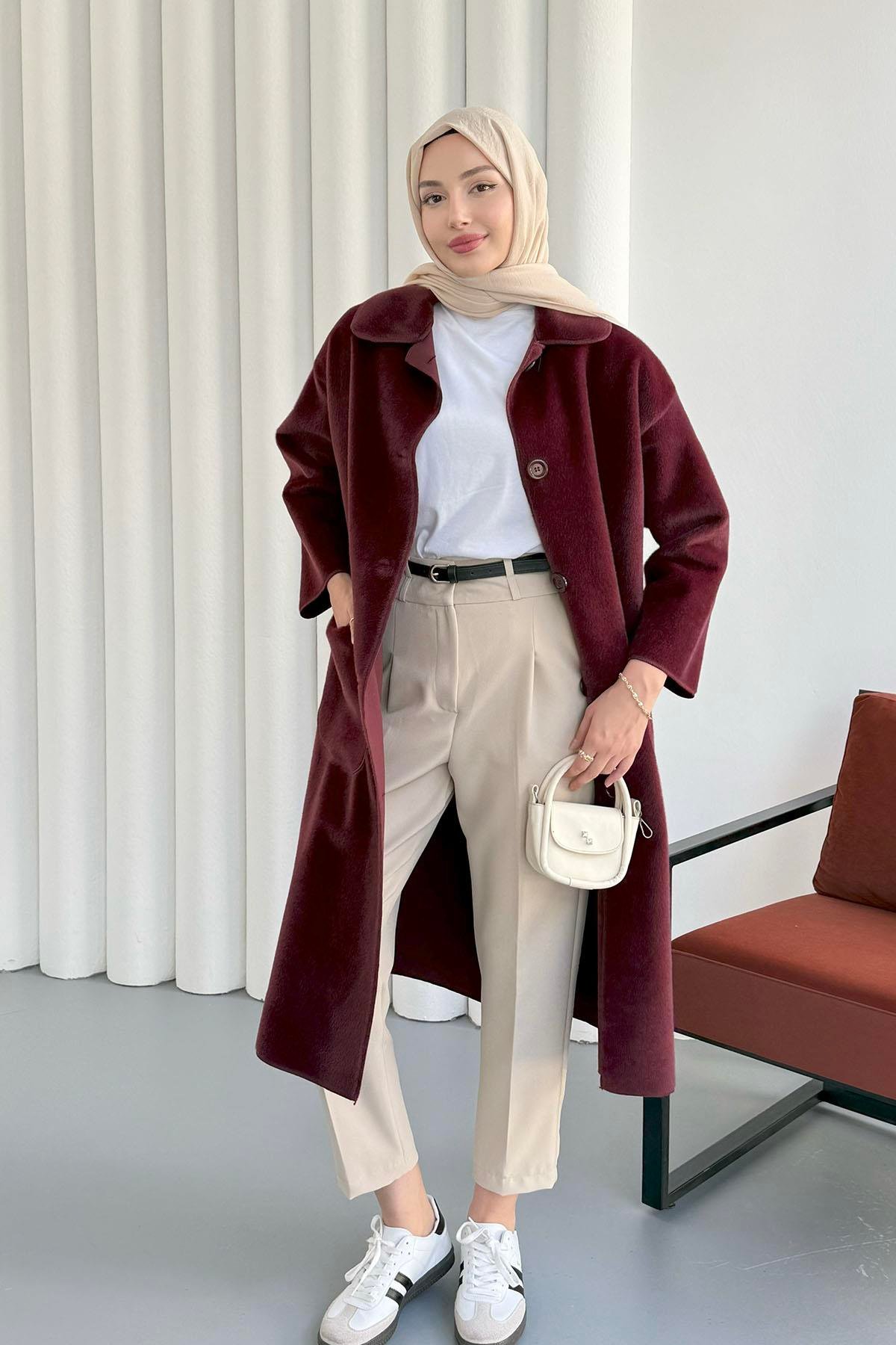 Torba Cepli Bebe Yaka Oversize Kaban-BORDO