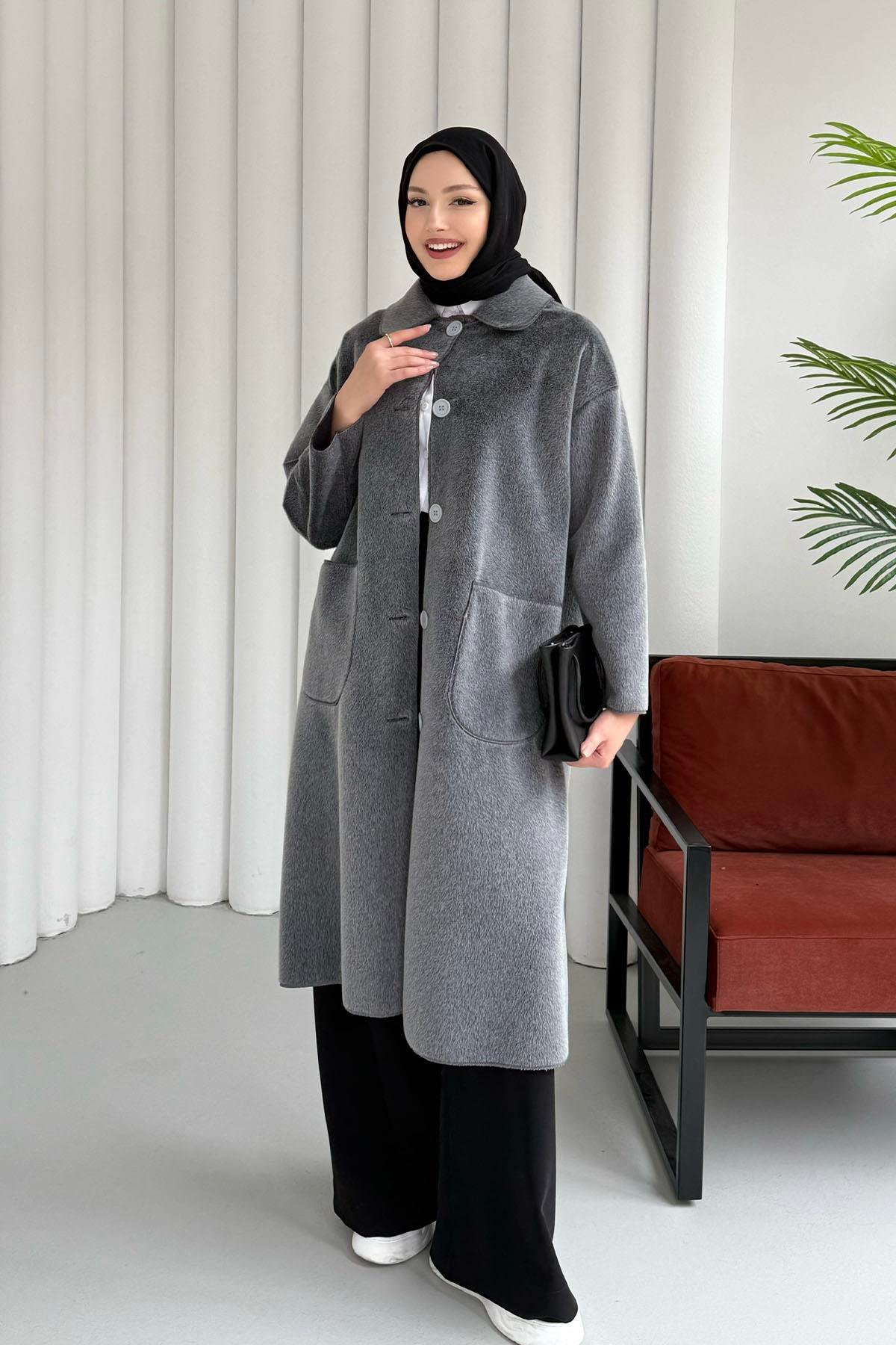 Torba Cepli Bebe Yaka Oversize Kaban-GRİ