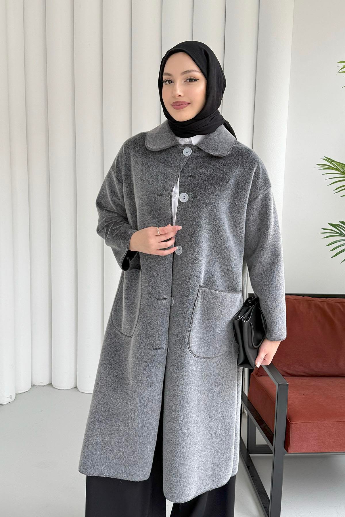 Torba Cepli Bebe Yaka Oversize Kaban-GRİ