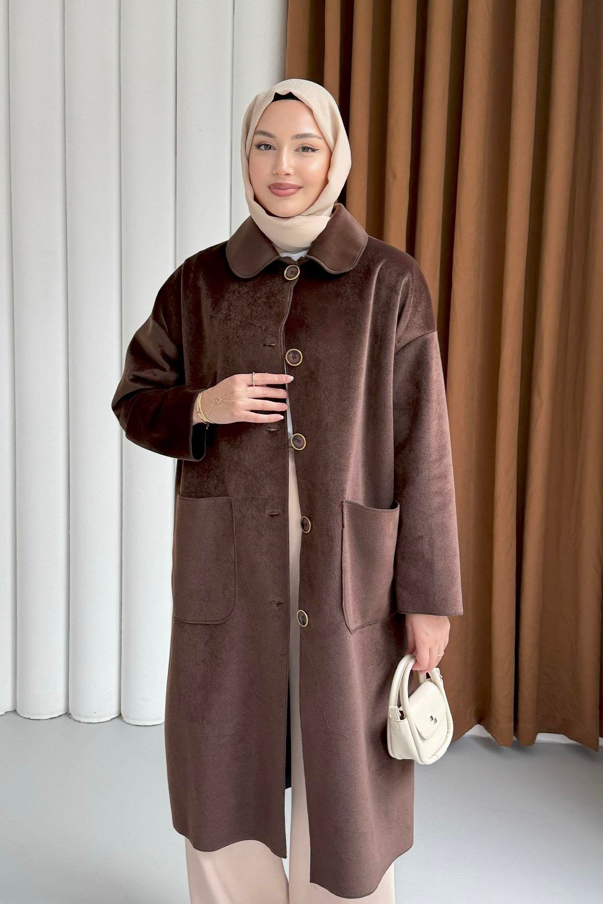 Torba Cepli Bebe Yaka Oversize Kaban-KAHVERENGİ