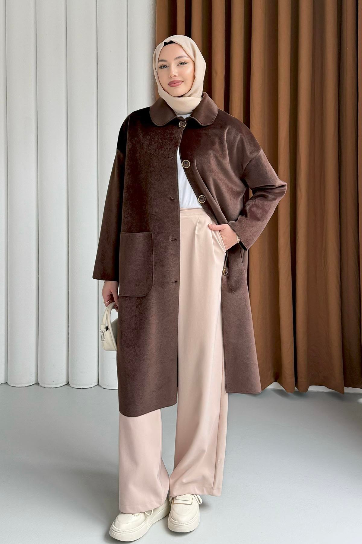 Torba Cepli Bebe Yaka Oversize Kaban-KAHVERENGİ