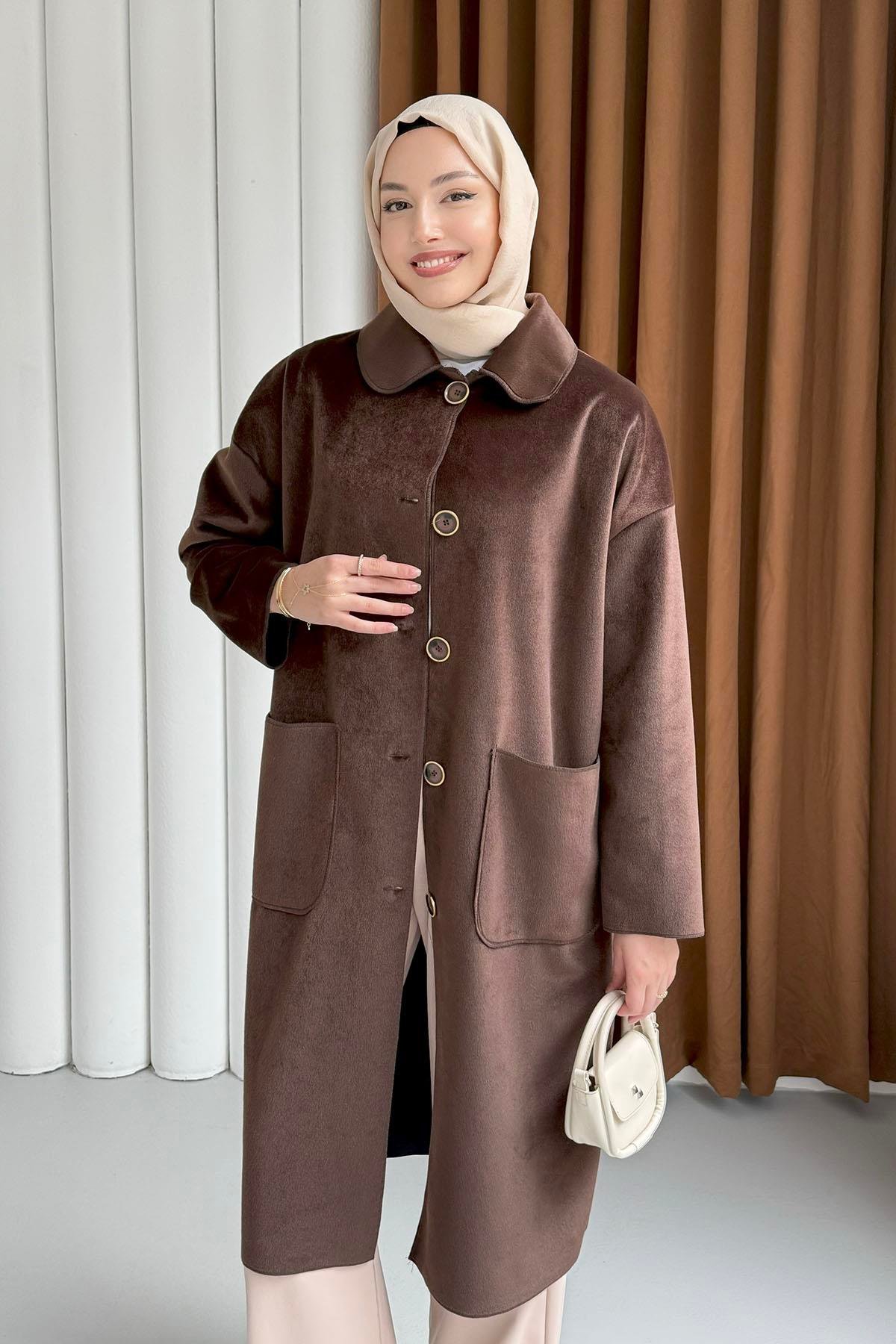 Torba Cepli Bebe Yaka Oversize Kaban-KAHVERENGİ