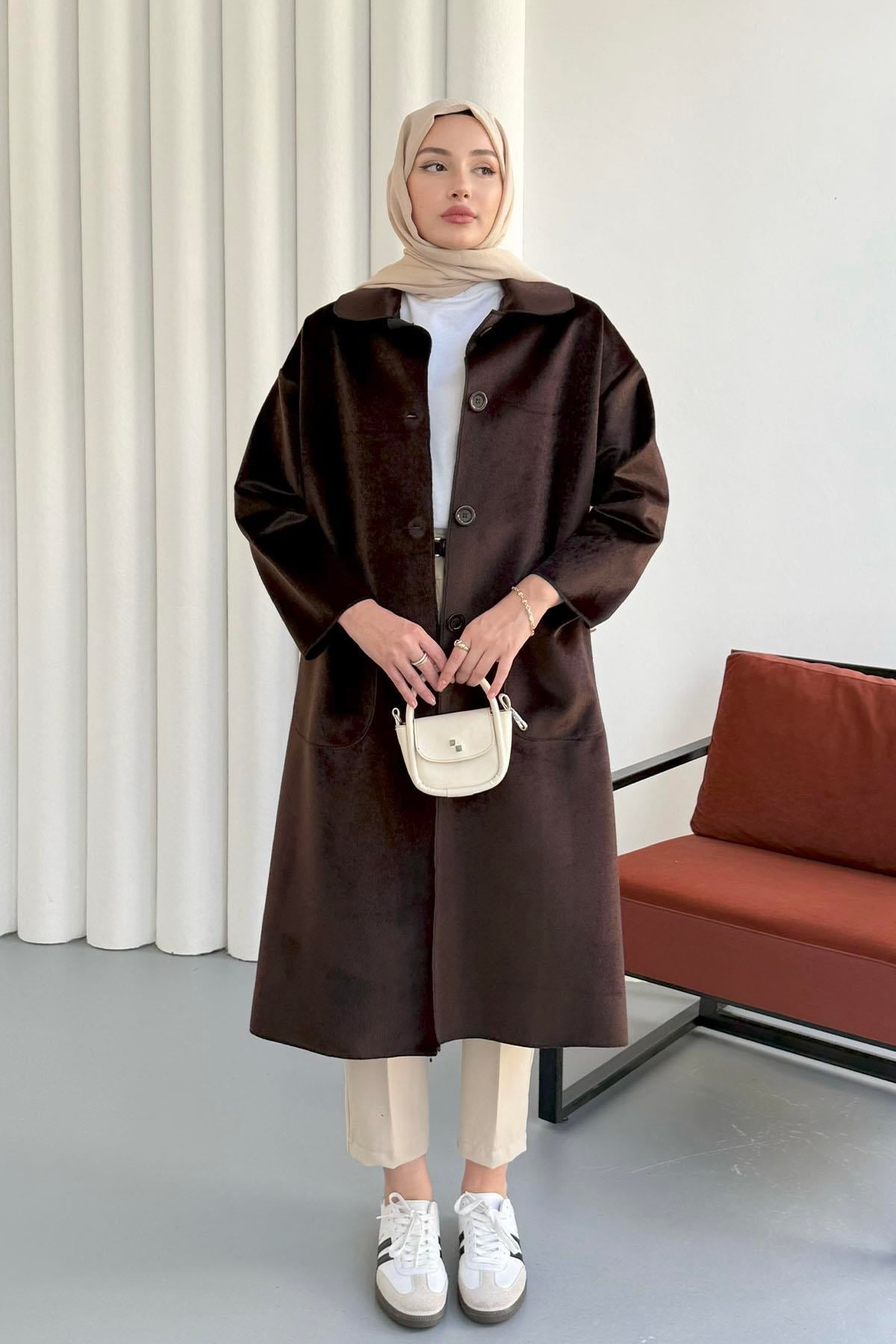 Torba Cepli Bebe Yaka Oversize Kaban-KAHVERENGİ