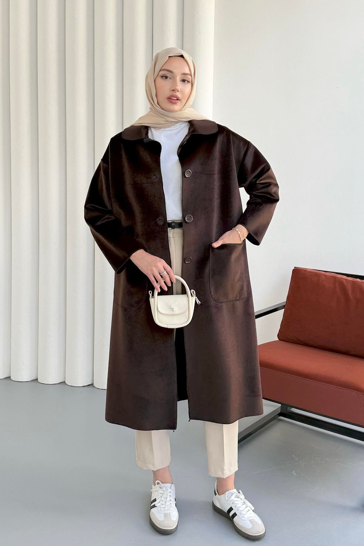Torba Cepli Bebe Yaka Oversize Kaban-KAHVERENGİ