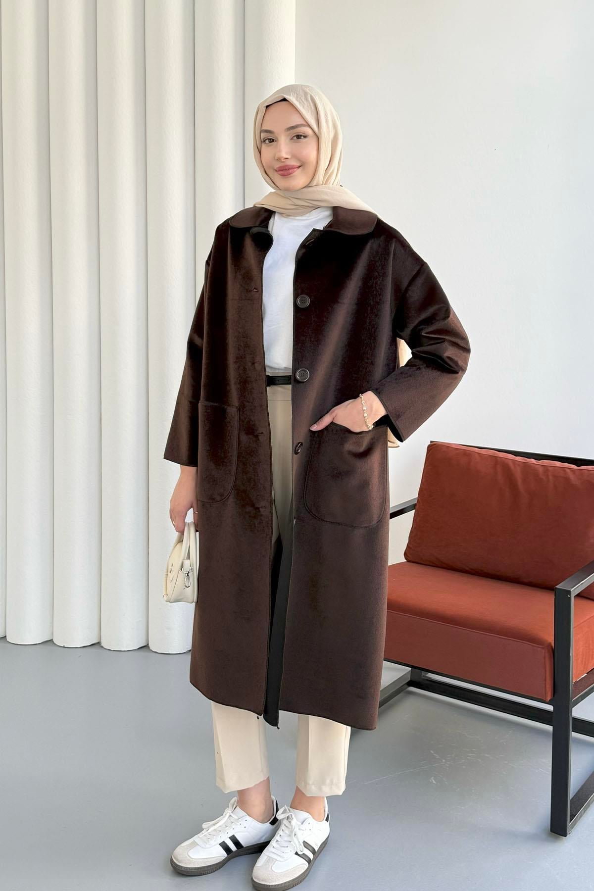 Torba Cepli Bebe Yaka Oversize Kaban-KAHVERENGİ