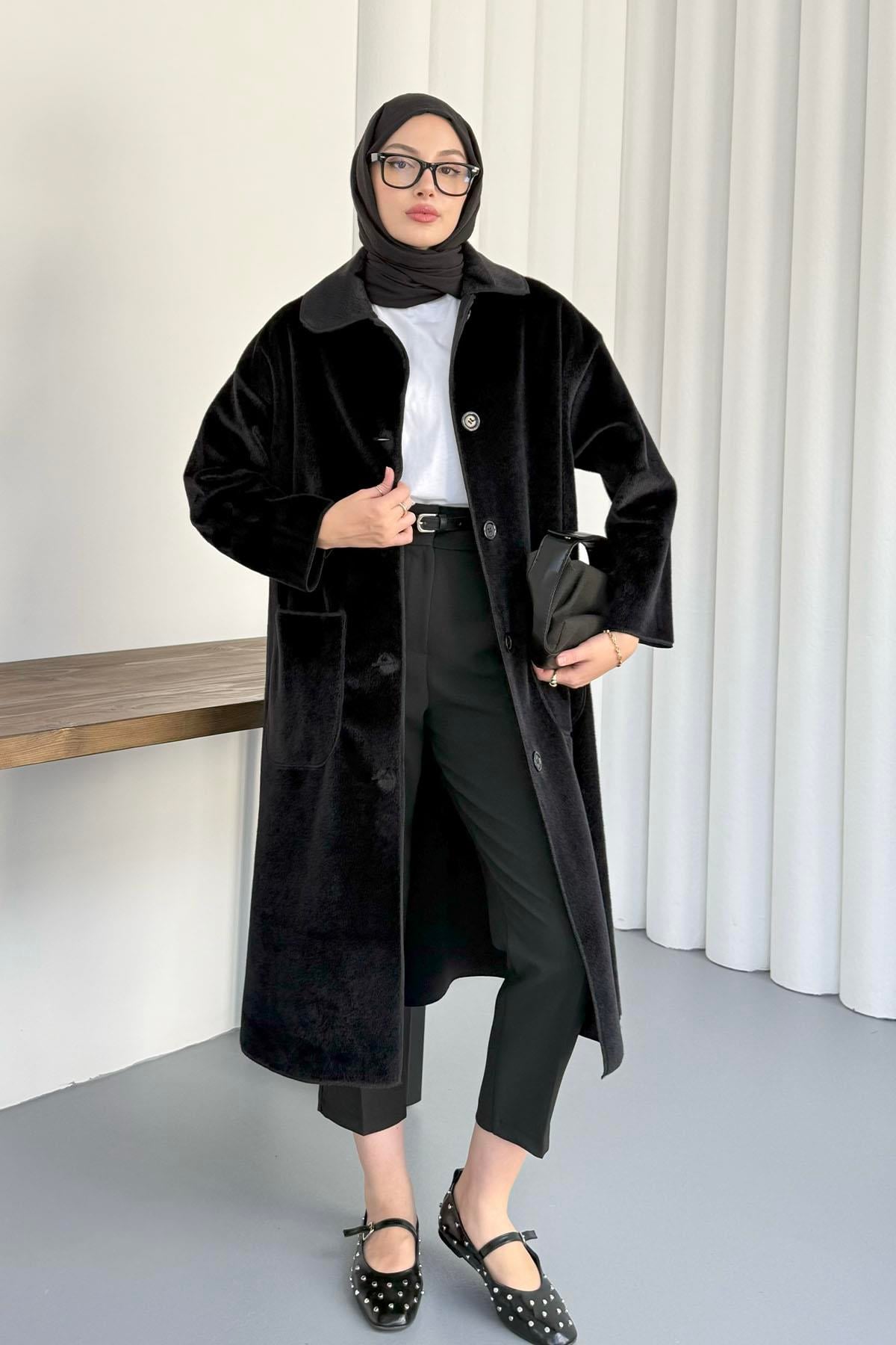Torba Cepli Bebe Yaka Oversize Kaban-SİYAH