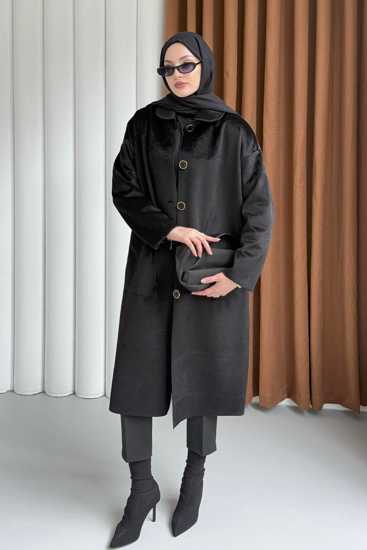 Torba Cepli Bebe Yaka Oversize Kaban-SİYAH