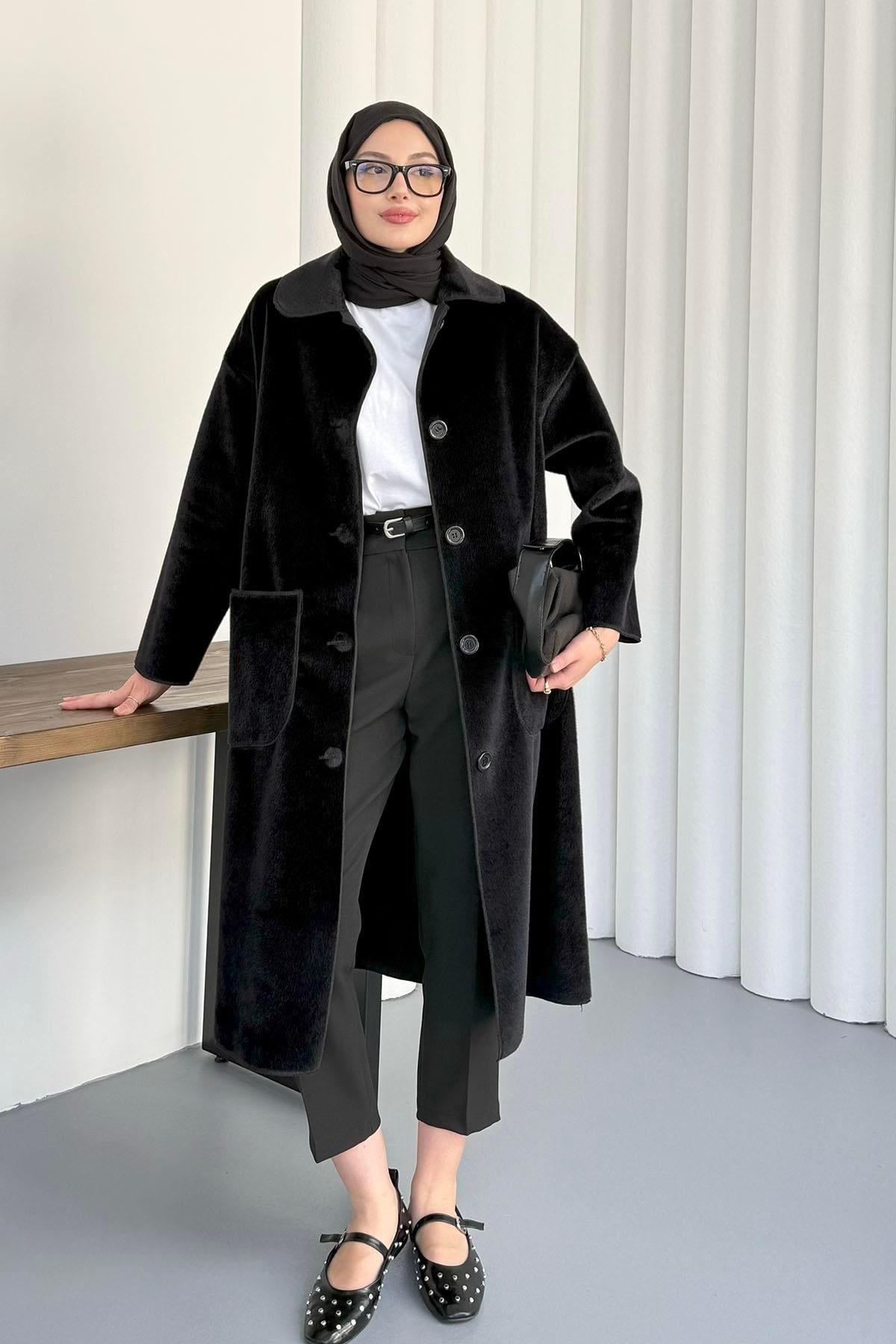 Torba Cepli Bebe Yaka Oversize Kaban-SİYAH