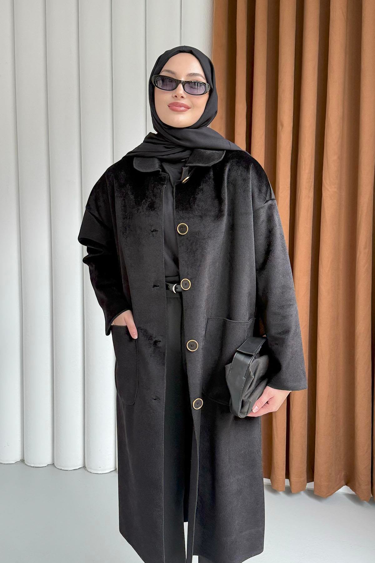 Torba Cepli Bebe Yaka Oversize Kaban-SİYAH