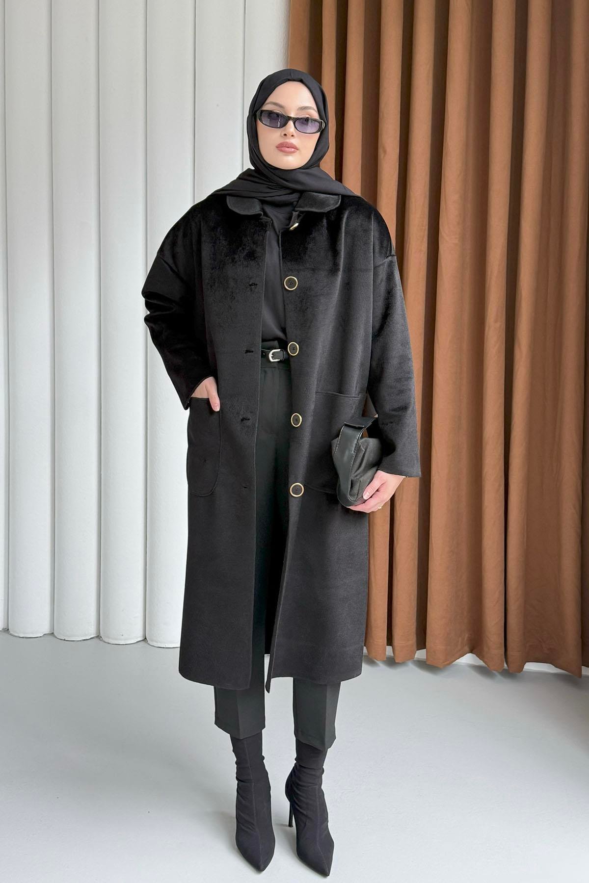 Torba Cepli Bebe Yaka Oversize Kaban-SİYAH