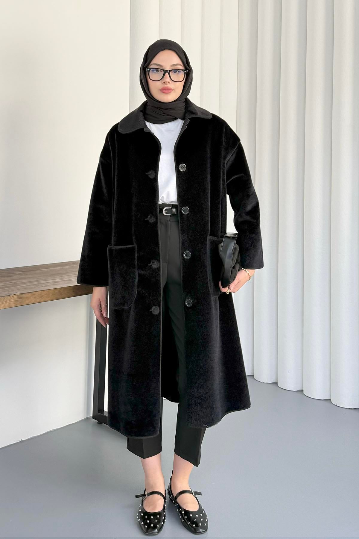 Torba Cepli Bebe Yaka Oversize Kaban-SİYAH