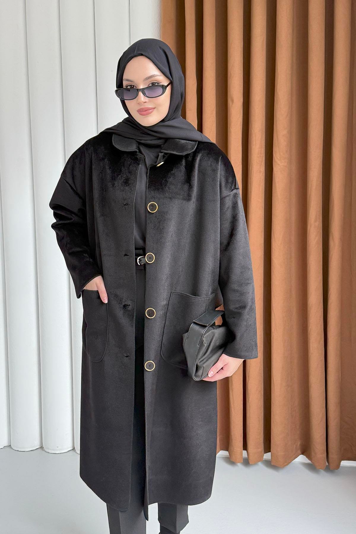 Torba Cepli Bebe Yaka Oversize Kaban-SİYAH