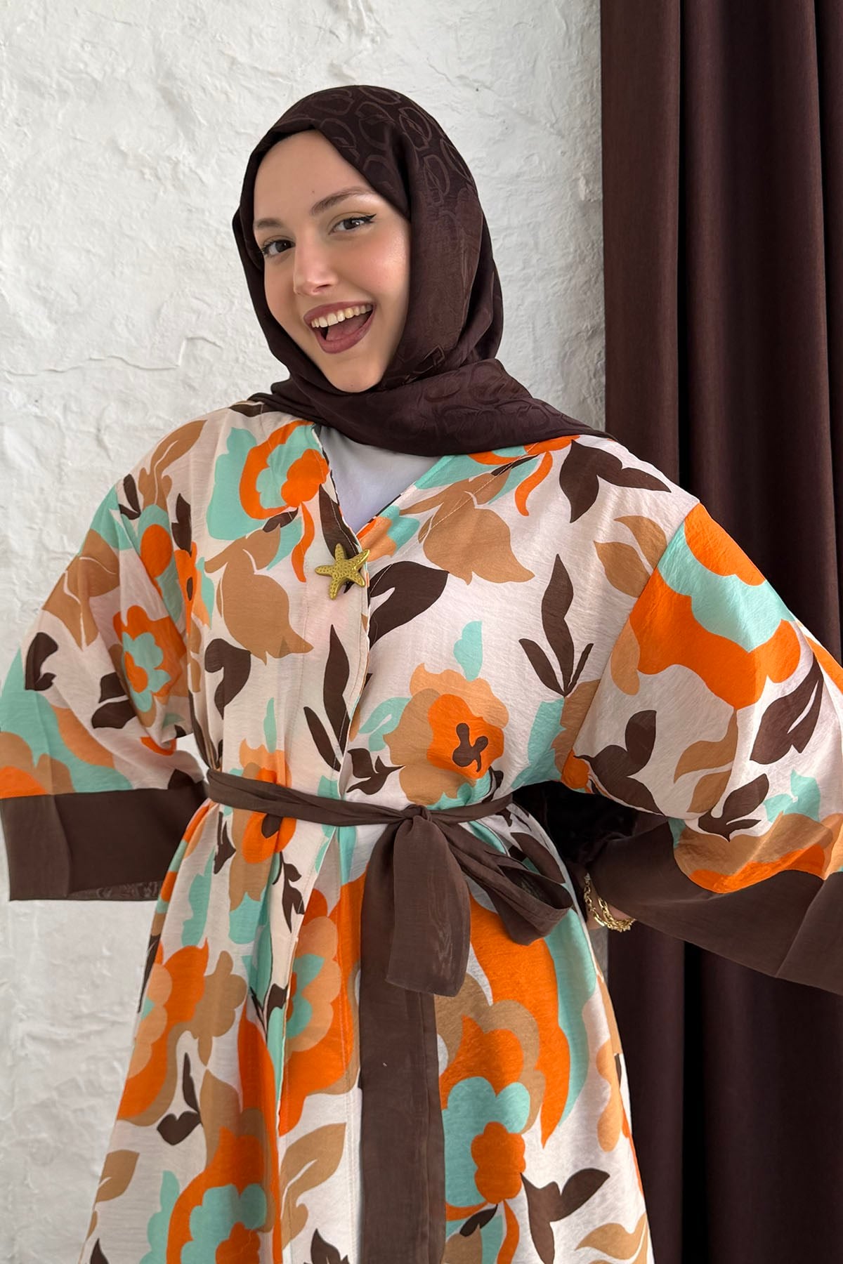 Tropik Yaprak Desenli Kimono-SU YEŞİLİ