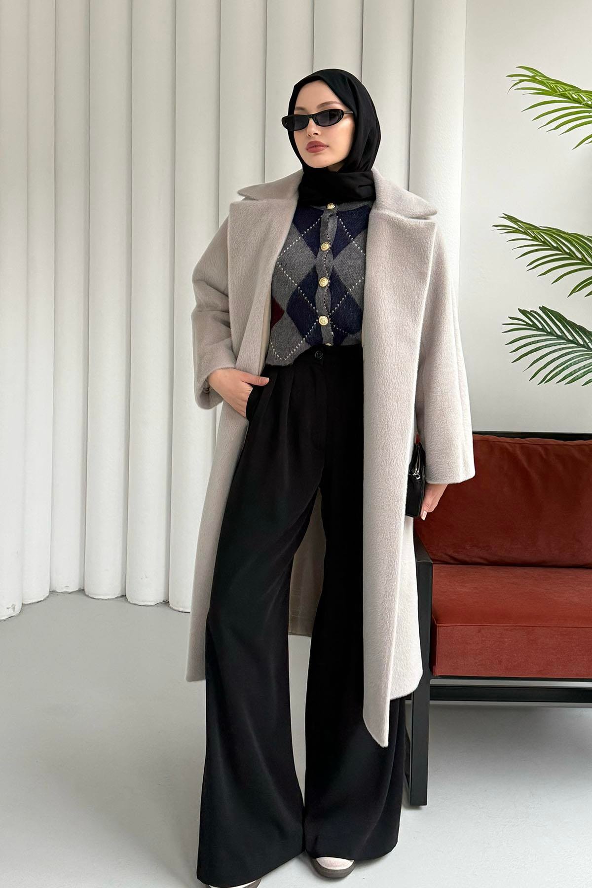 Yandan Yırtmaçlı Kuşaklı Kürk Kaban-VİZON