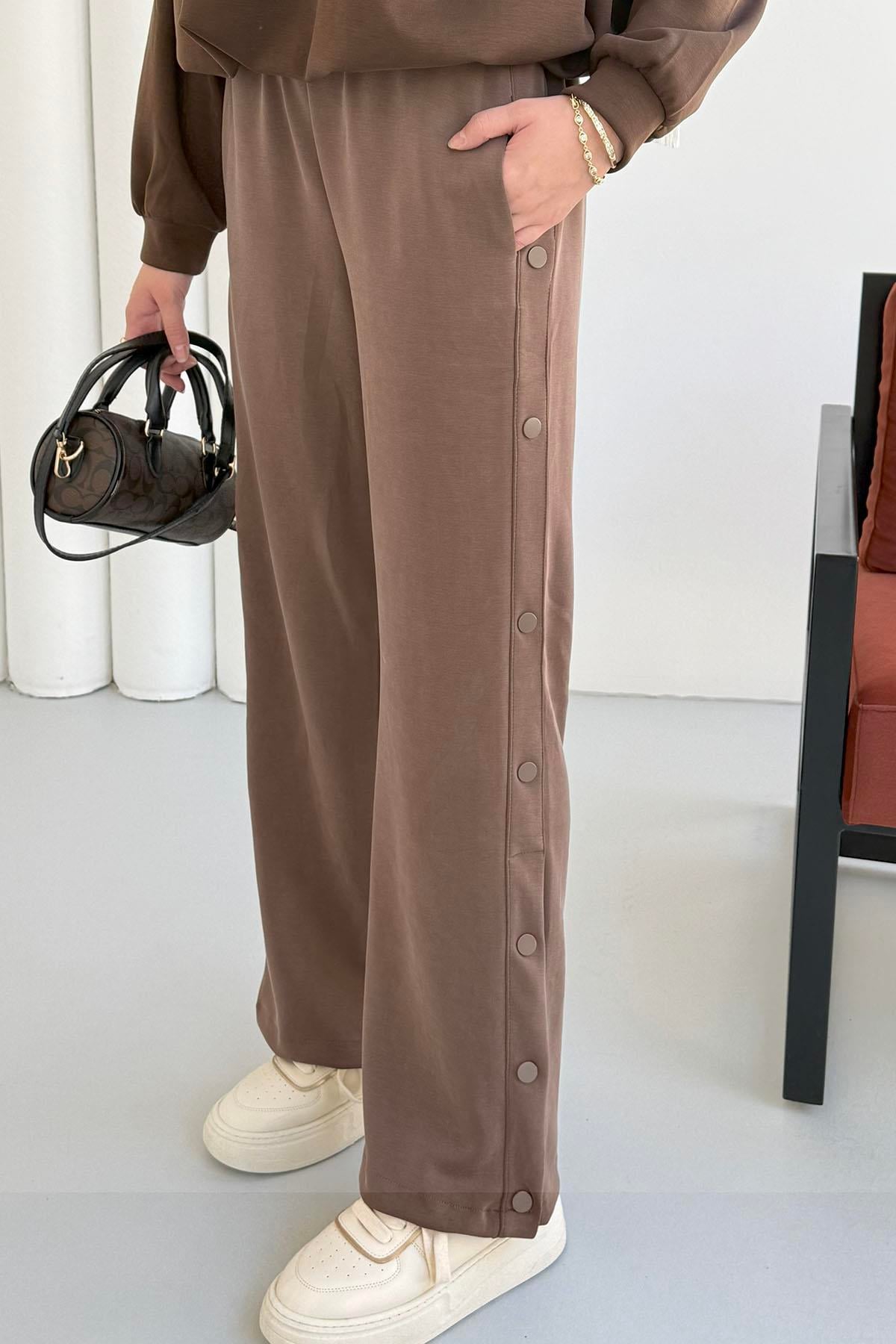 Yanları Çıt Çıt Detaylı Oysho Kumaş Pantolon-KAHVERENGİ