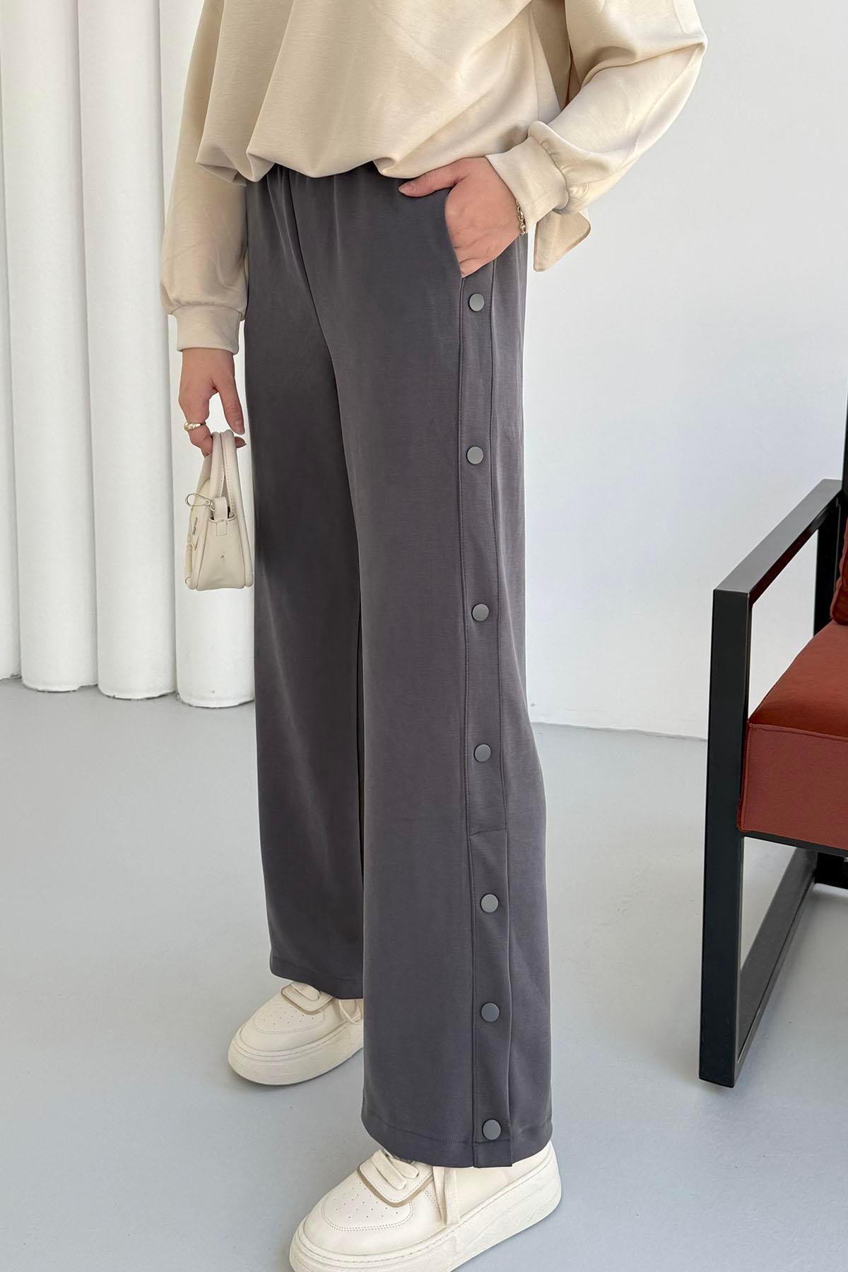 Yanları Çıt Çıt Detaylı Oysho Kumaş Pantolon-ANTRASİT