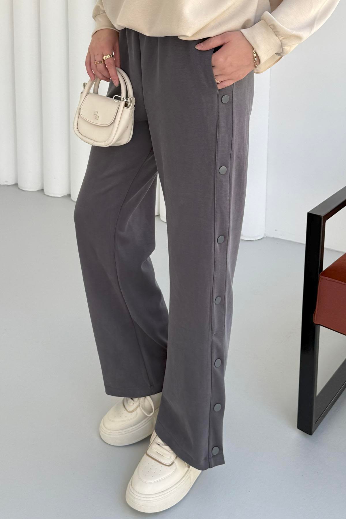Yanları Çıt Çıt Detaylı Oysho Kumaş Pantolon-ANTRASİT