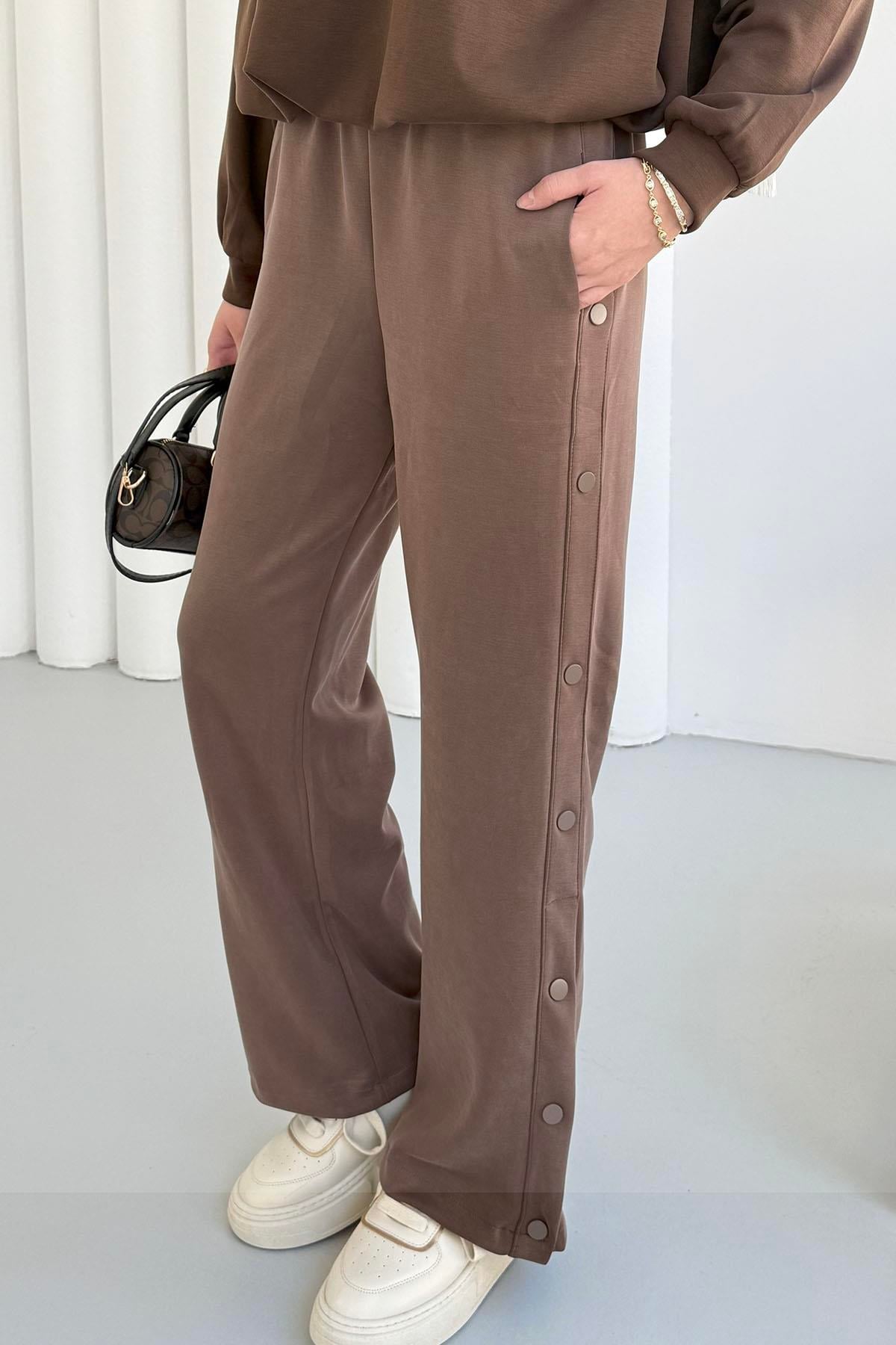 Yanları Çıt Çıt Detaylı Oysho Kumaş Pantolon-KAHVERENGİ