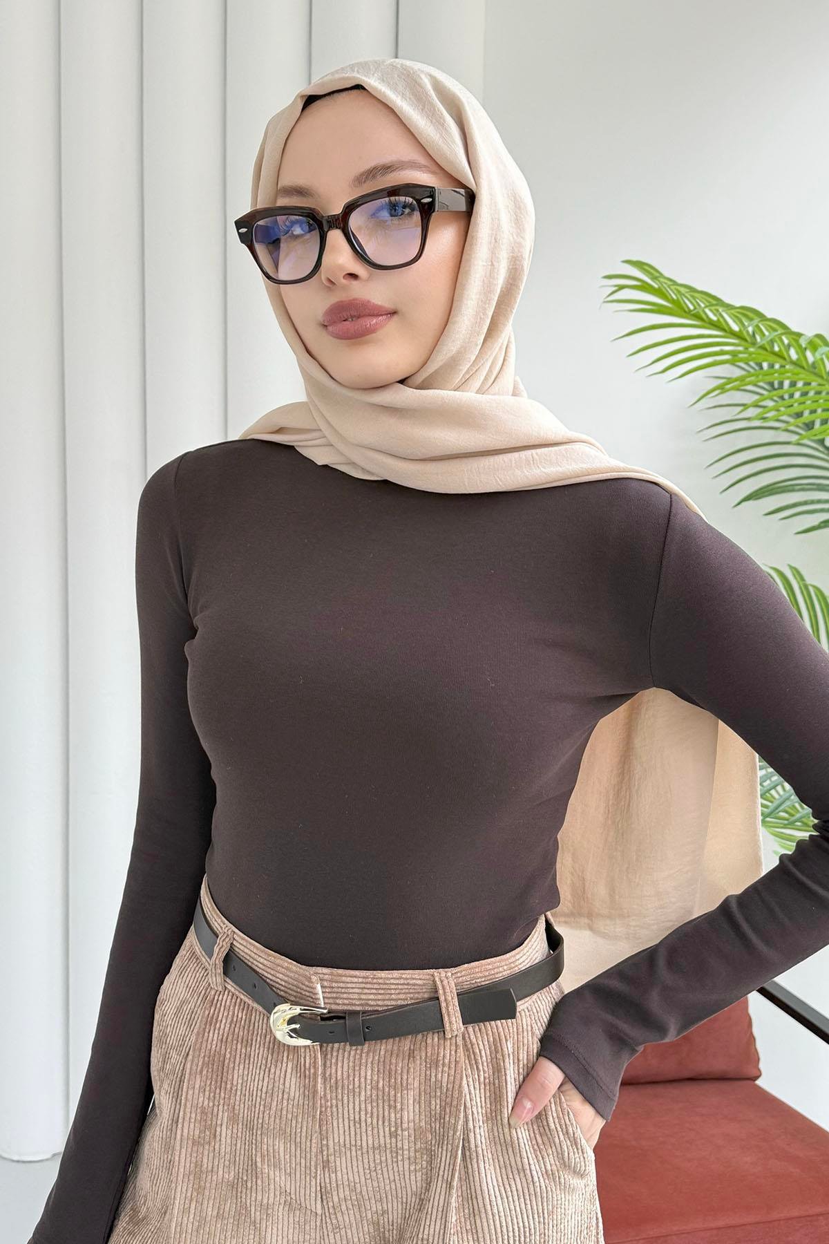 Yarım Balıkçı Yaka Uzun Kol Bady-ACI KAHVE