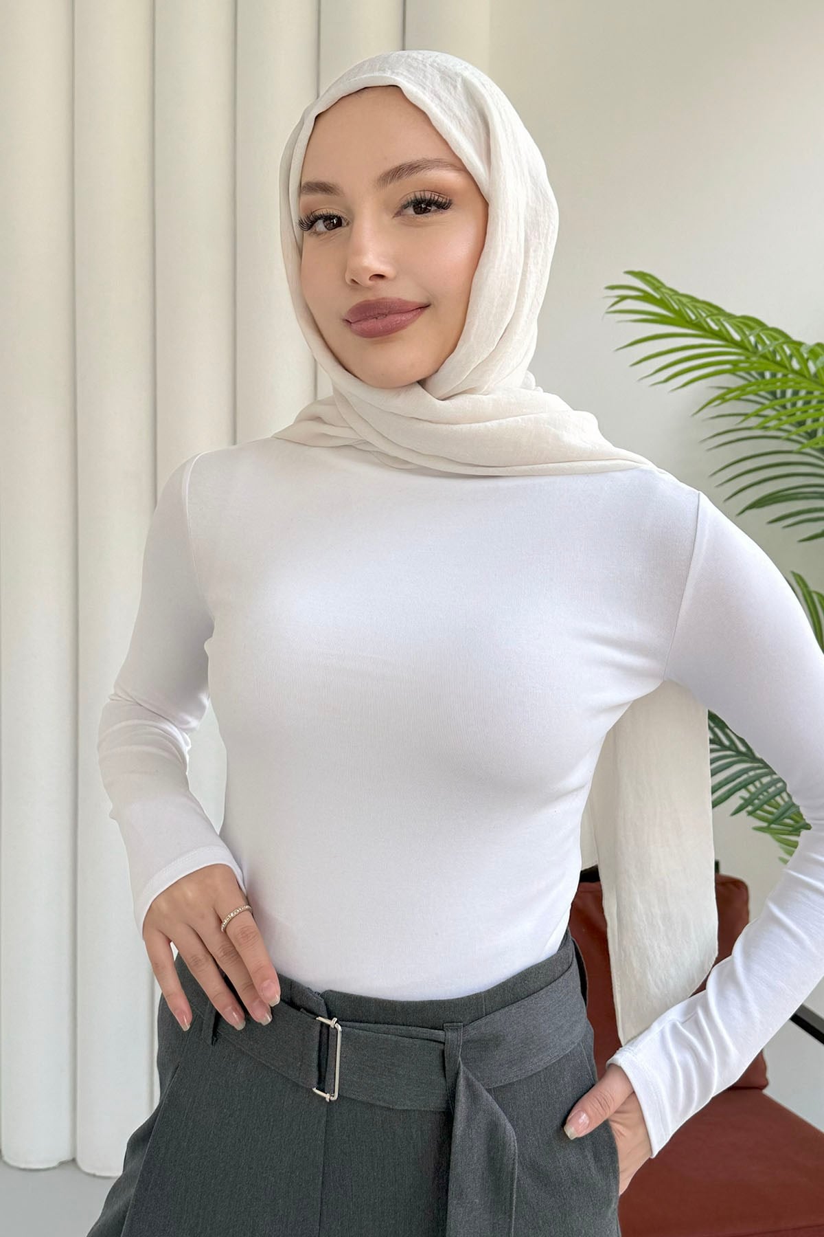 Yarım Balıkçı Yaka Uzun Kol Bady-BEYAZ