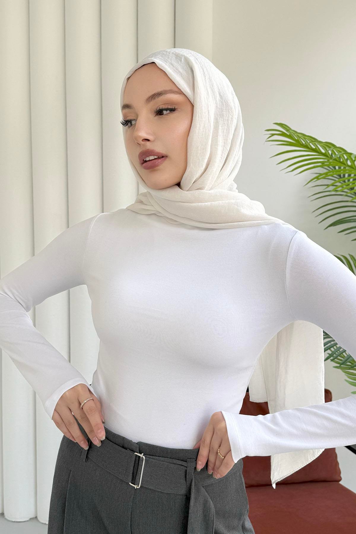 Yarım Balıkçı Yaka Uzun Kol Bady-BEYAZ