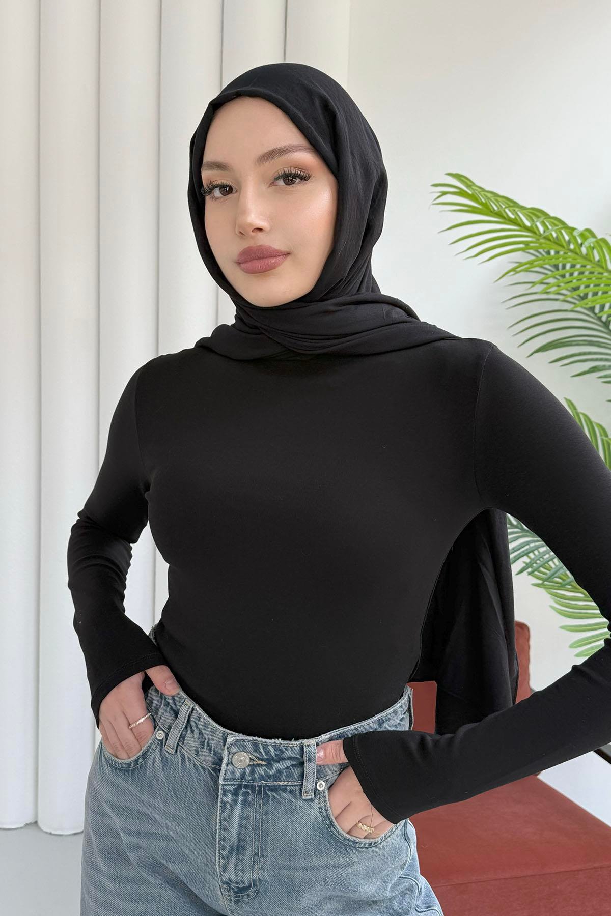 Yarım Balıkçı Yaka Uzun Kol Bady-SİYAH