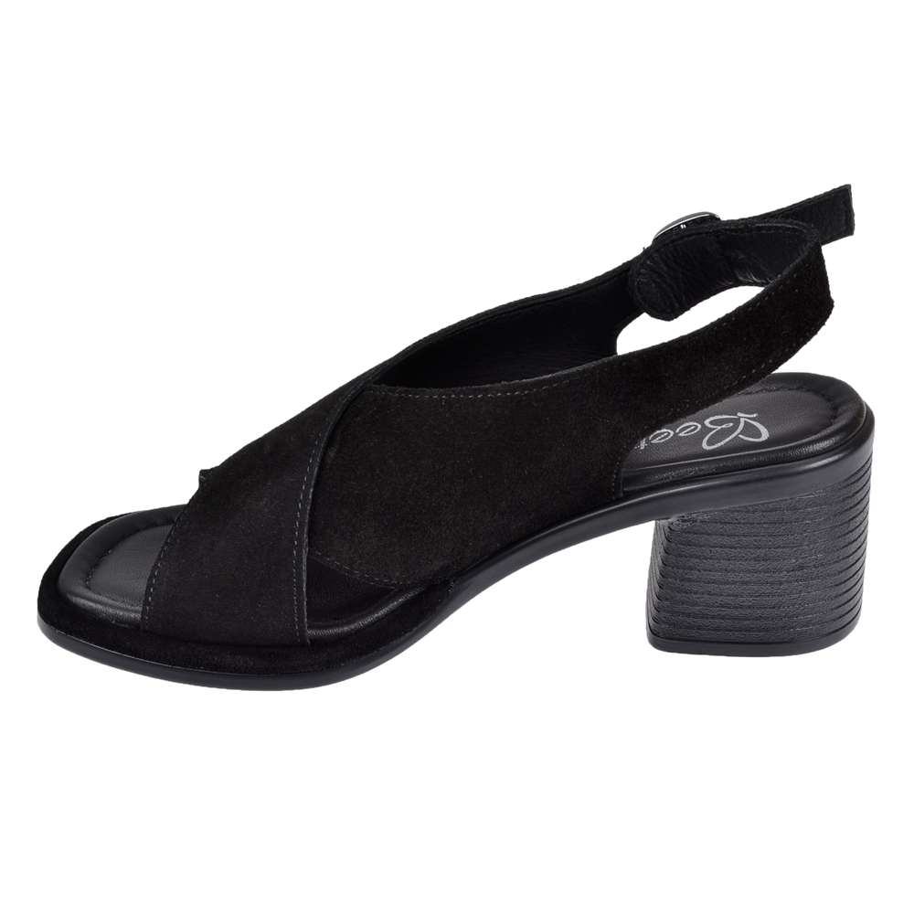 Beety Hakiki Deri 6,5 Cm Topuklu Kadın Sandalet BEE-4916 SİYAH SÜET