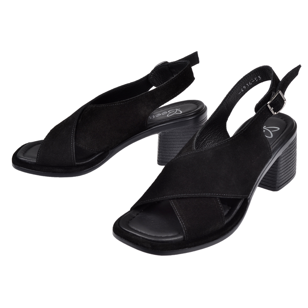 Beety Hakiki Deri 6,5 Cm Topuklu Kadın Sandalet BEE-4916 SİYAH SÜET