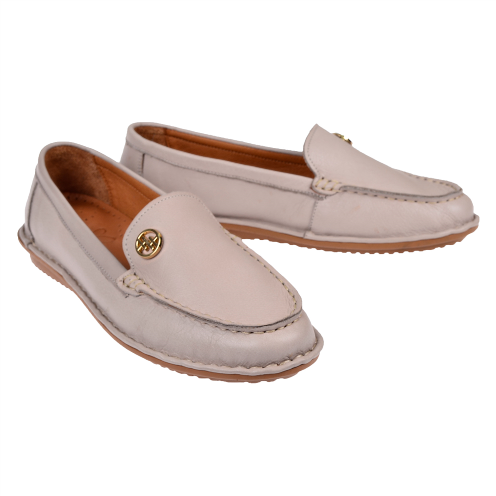 Beety Hakiki Deri Comfort Kadın Babet BEE-228 SİLVER